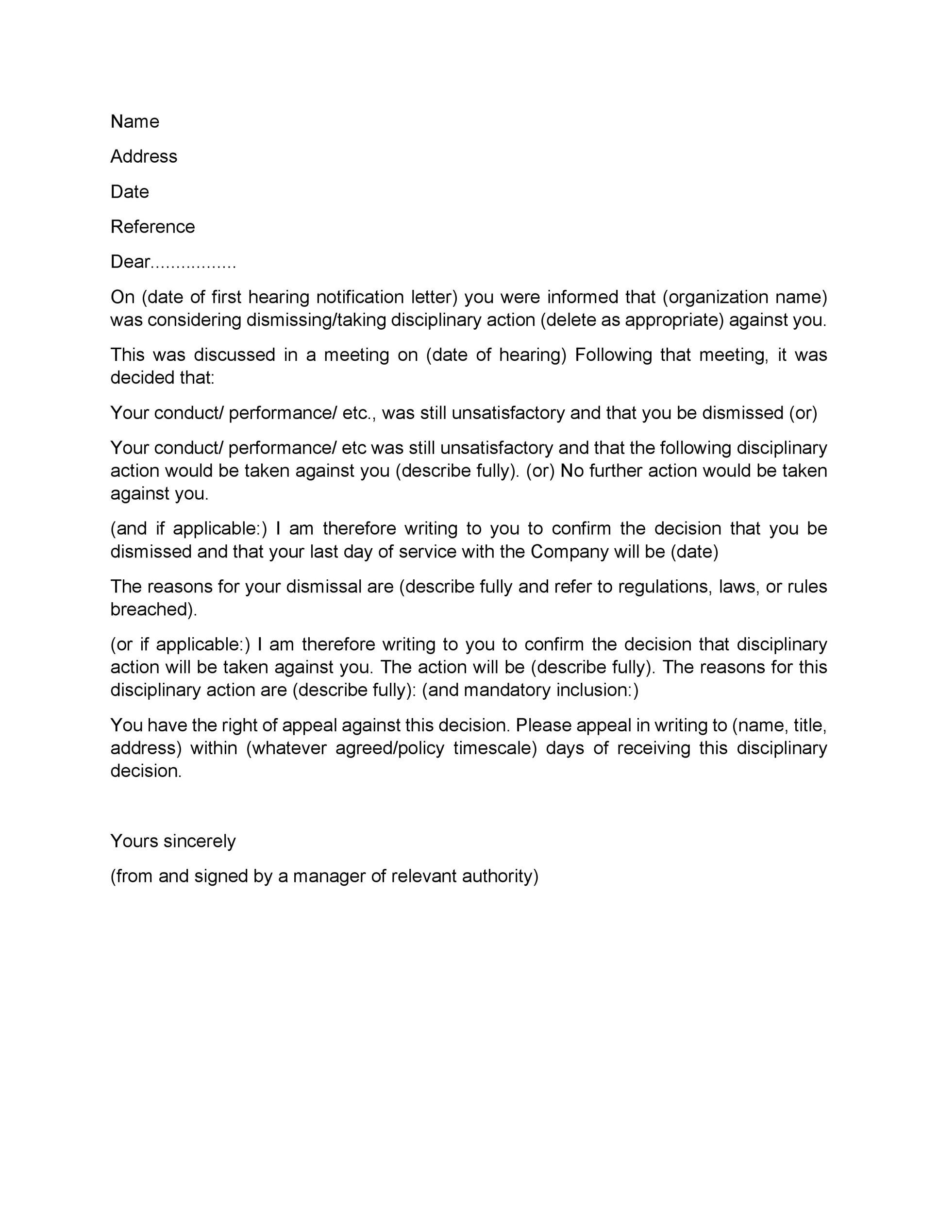 Sample Letter Of Appeal For Dismissal From Work