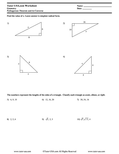 48 Pythagorean Theorem Worksheet with Answers [Word + PDF]