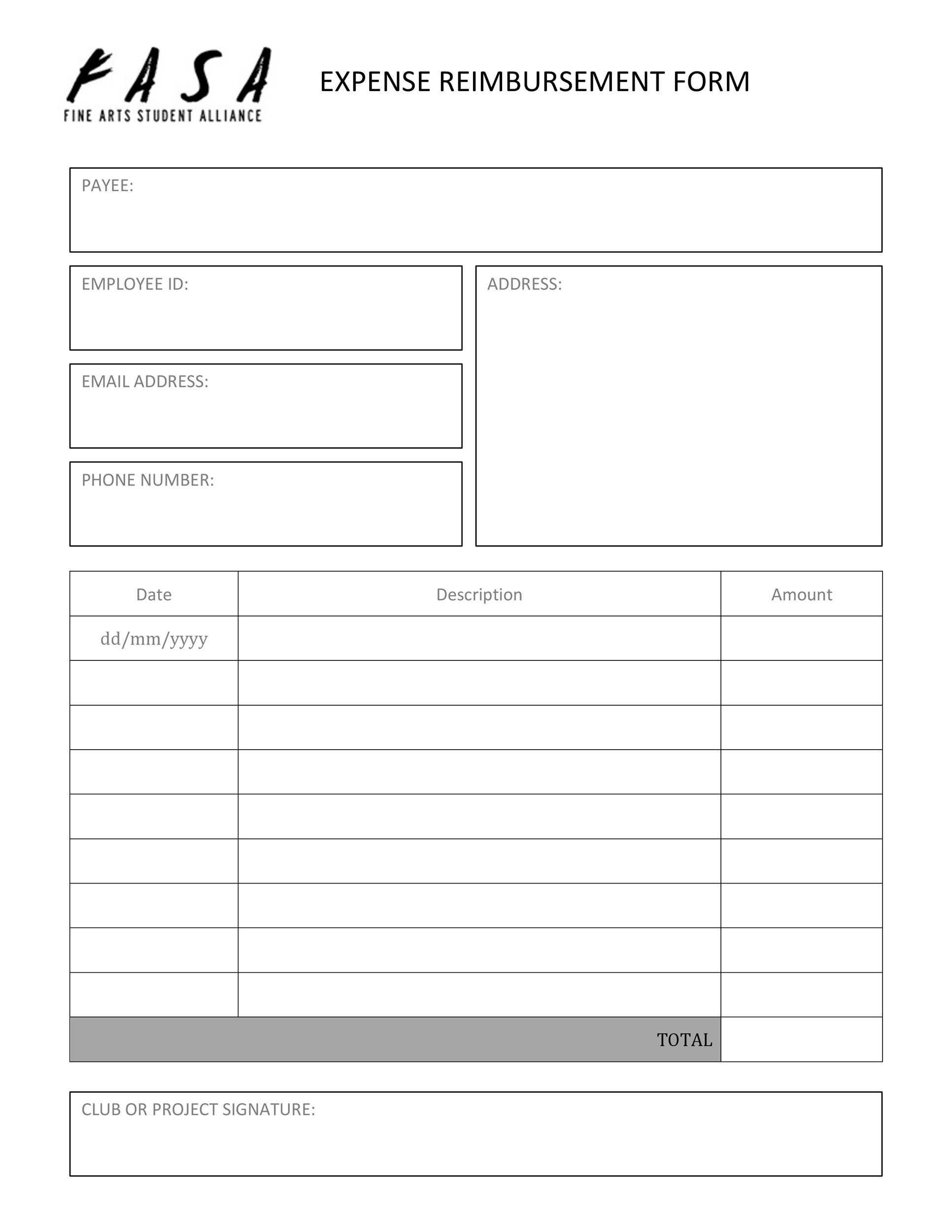 Reimbursement Sheet Template Master of Documents