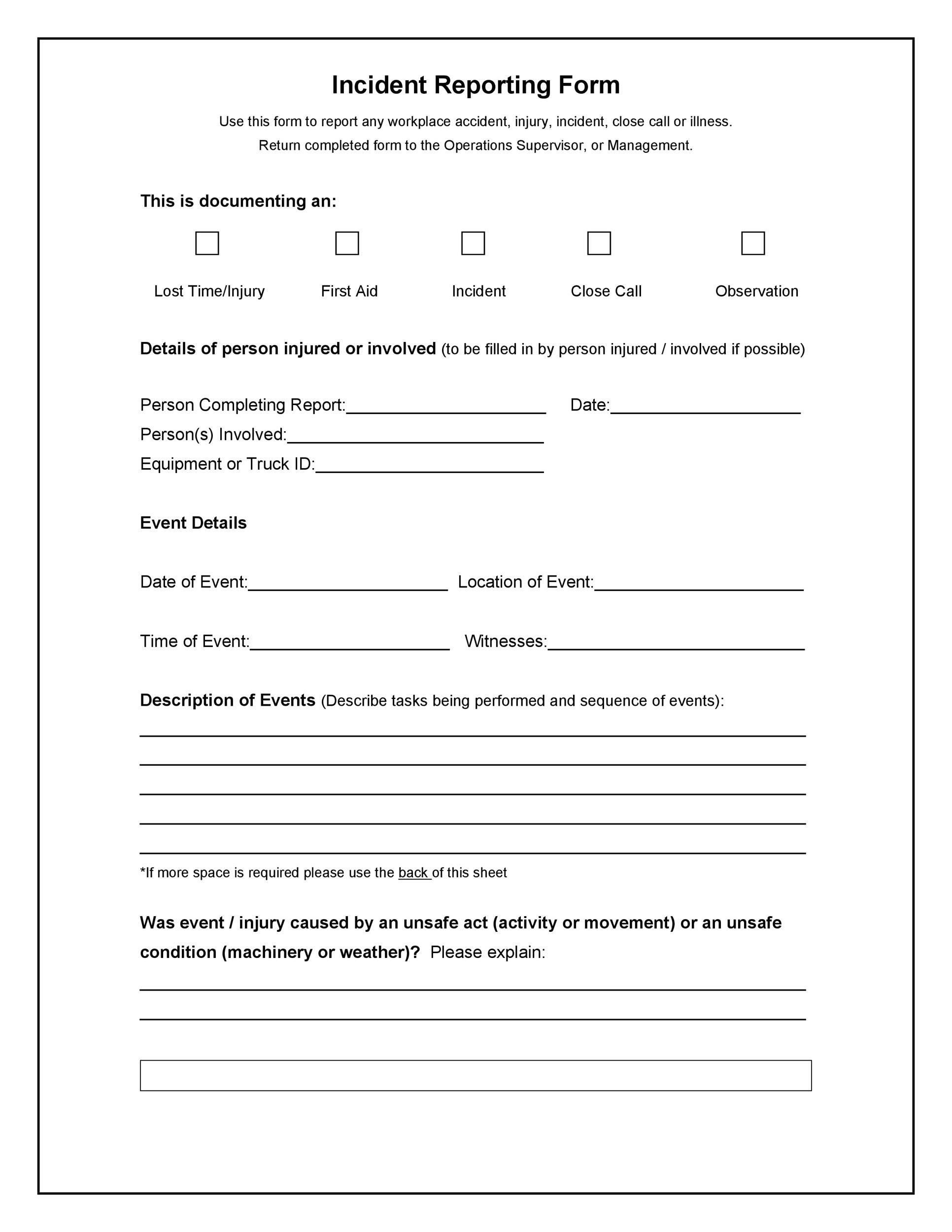 Medication Incident Report Form Template