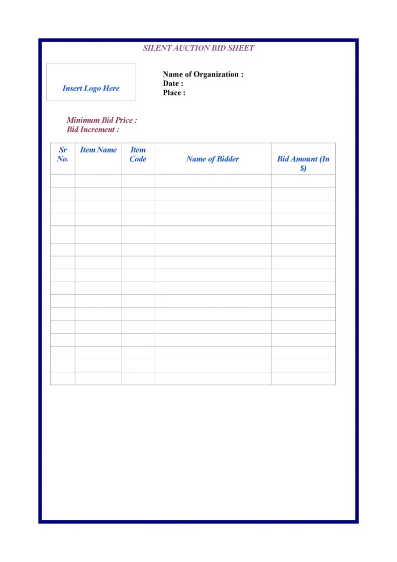 40+ Silent Auction Bid Sheet Templates [Word, Excel] ᐅ TemplateLab