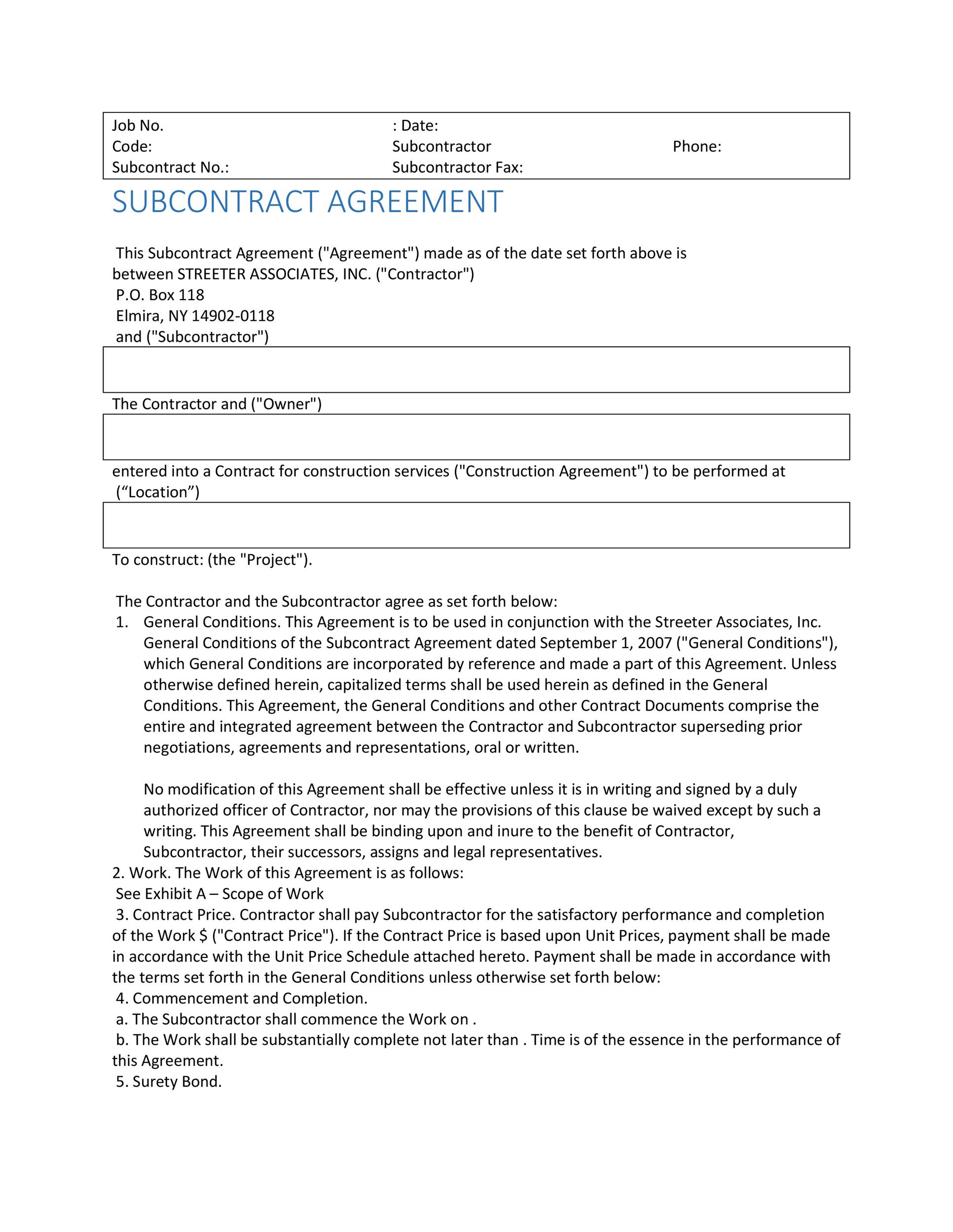 Subcontractor Information Form Template