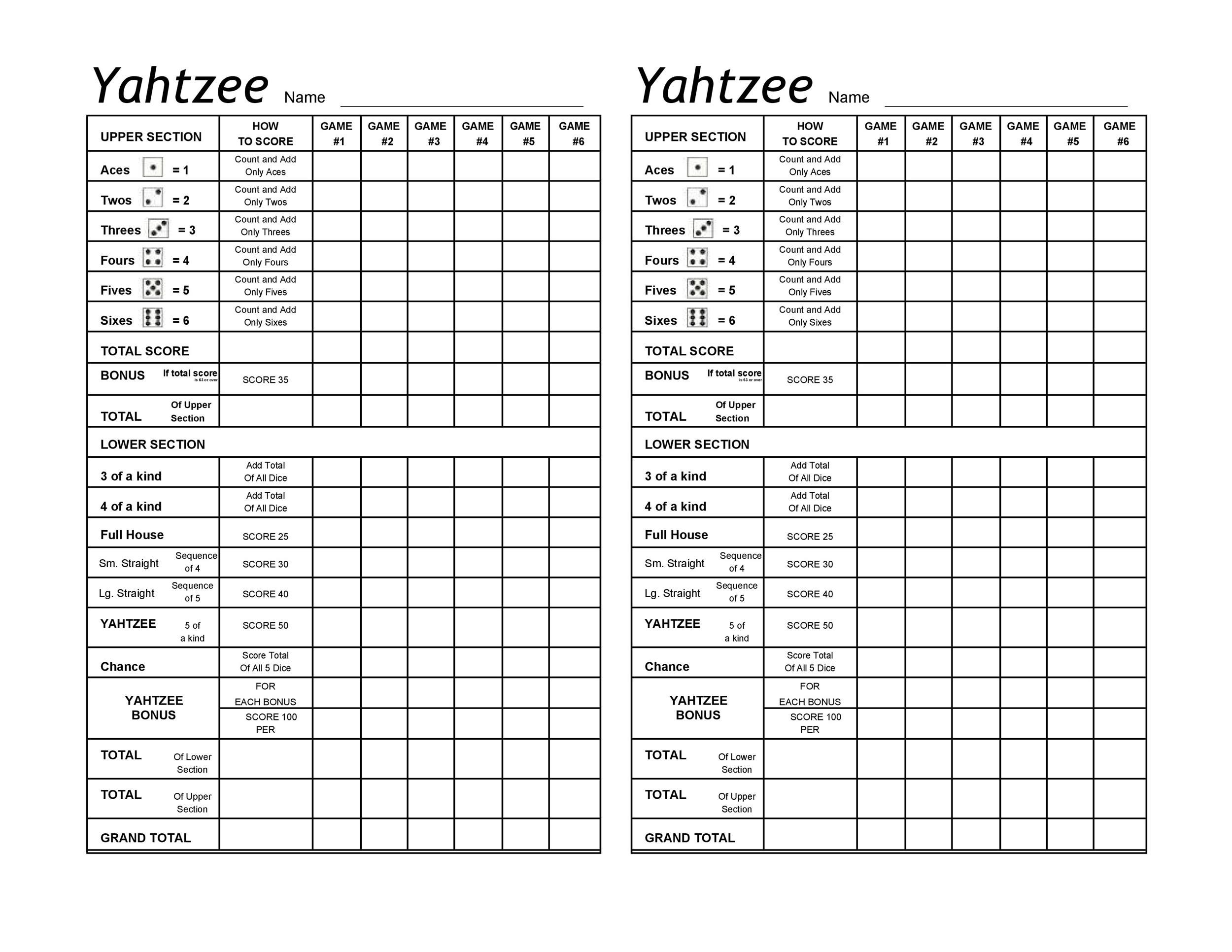 Free Printable Yahtzee Score Sheets - Printable Templates Free