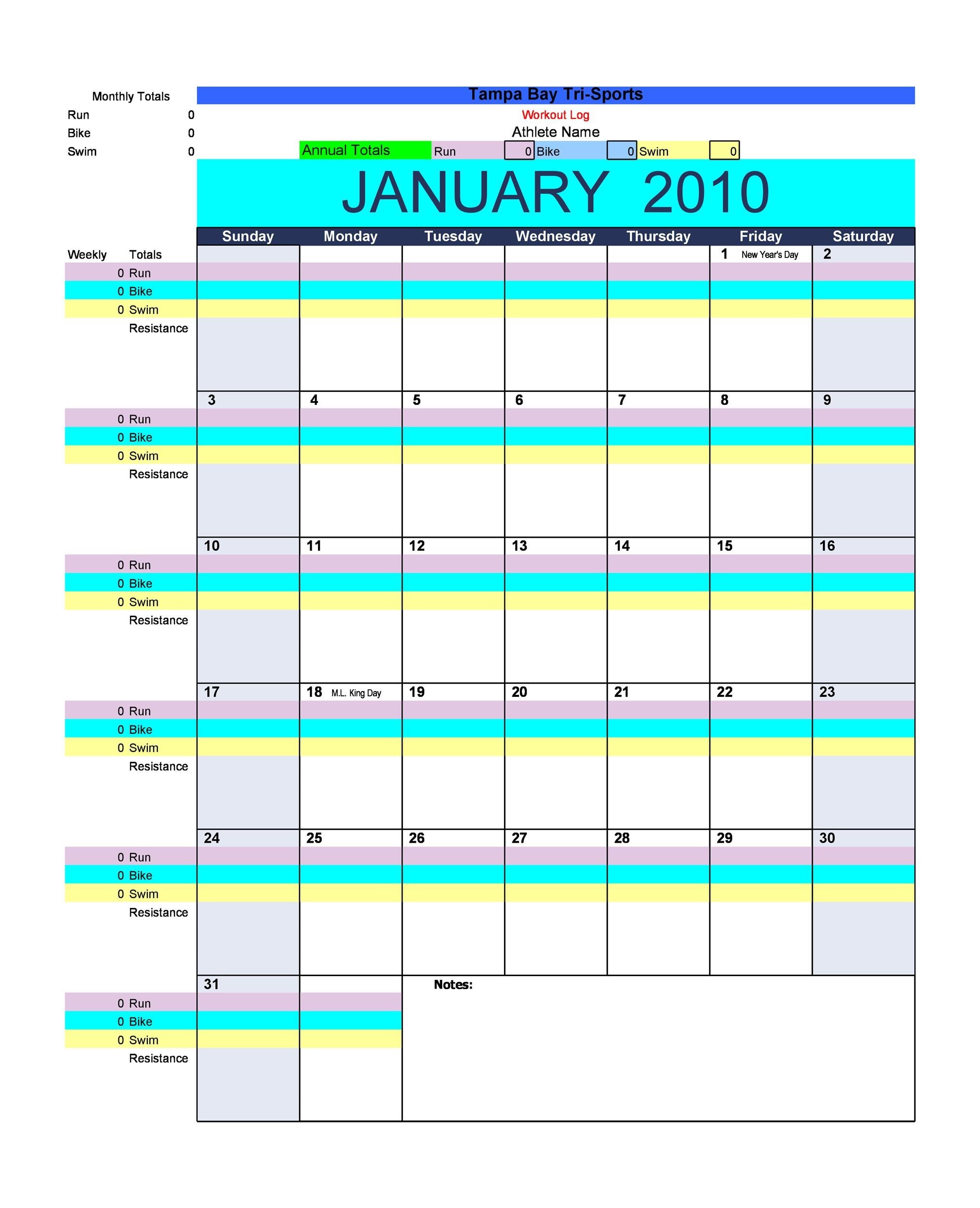 40+ Effective Workout Log & Calendar Templates - Template Lab
