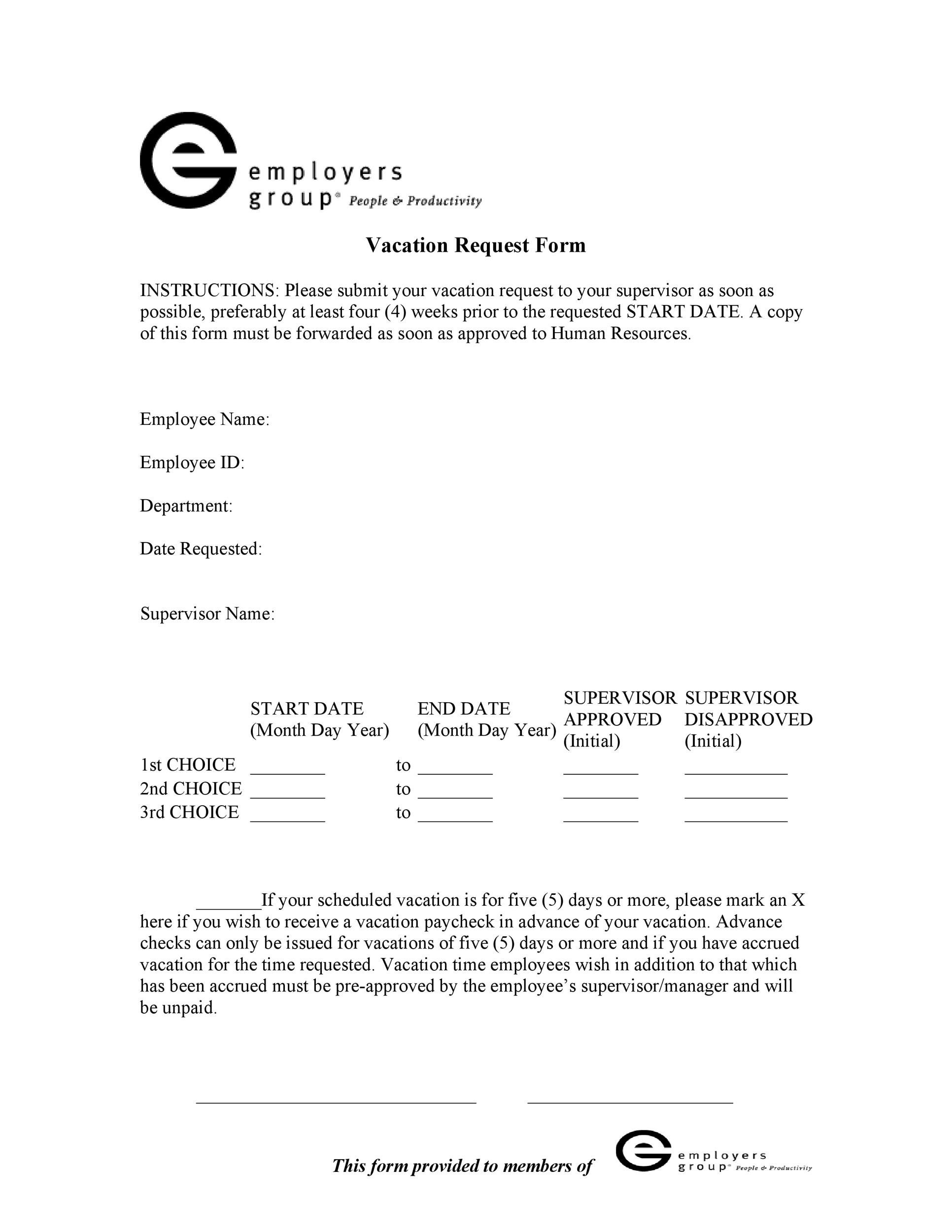 50 Professional Employee Vacation Request Forms [Word] ᐅ TemplateLab