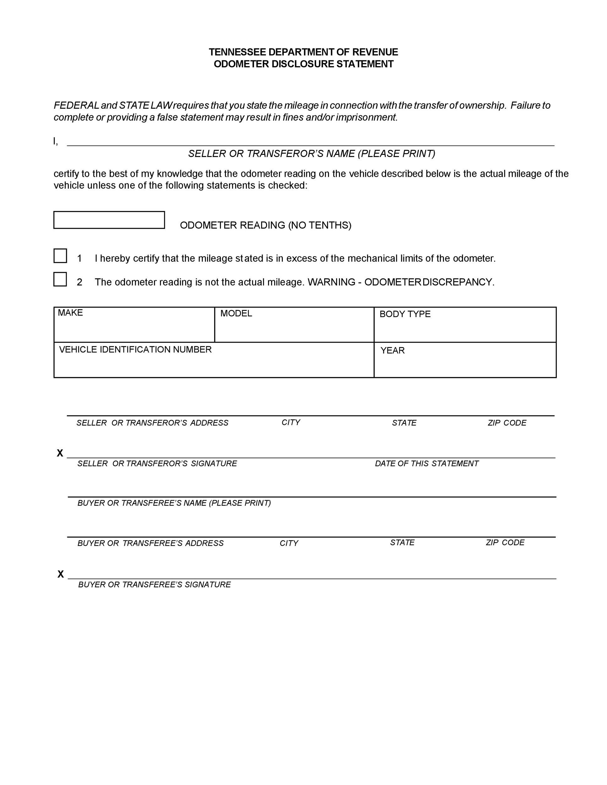 49 Free Odometer Disclosure Statements (All States) ᐅ TemplateLab