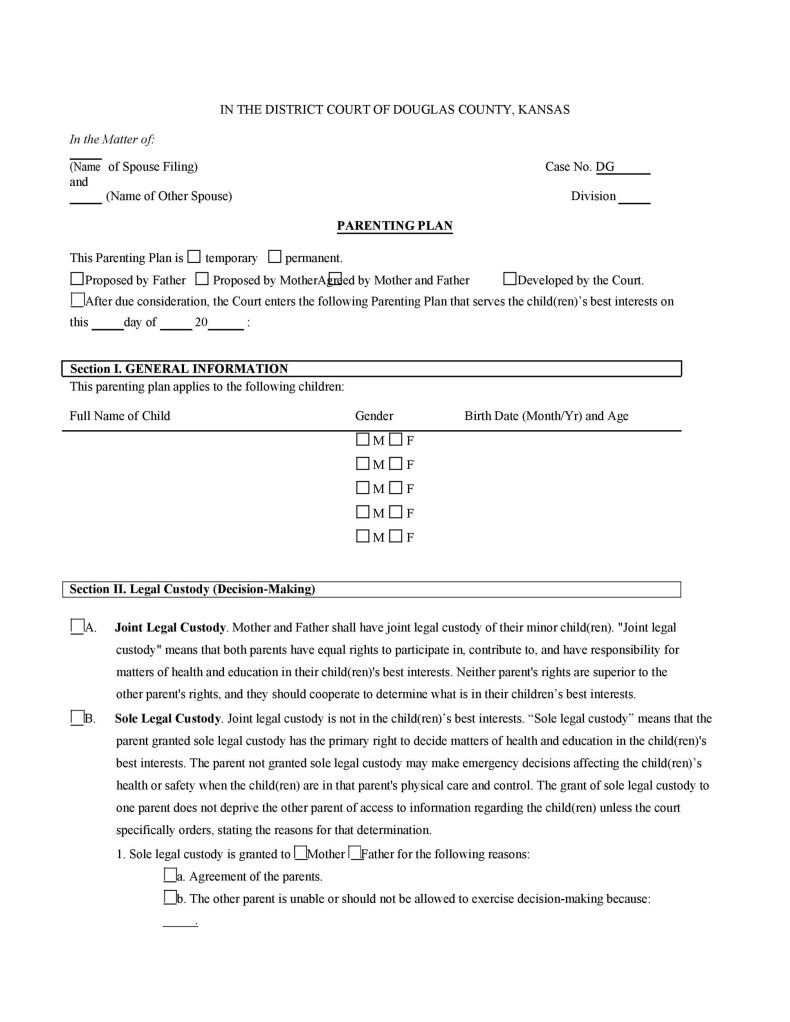 49 FREE Parenting Plan & Custody Agreement Templates ᐅ TemplateLab