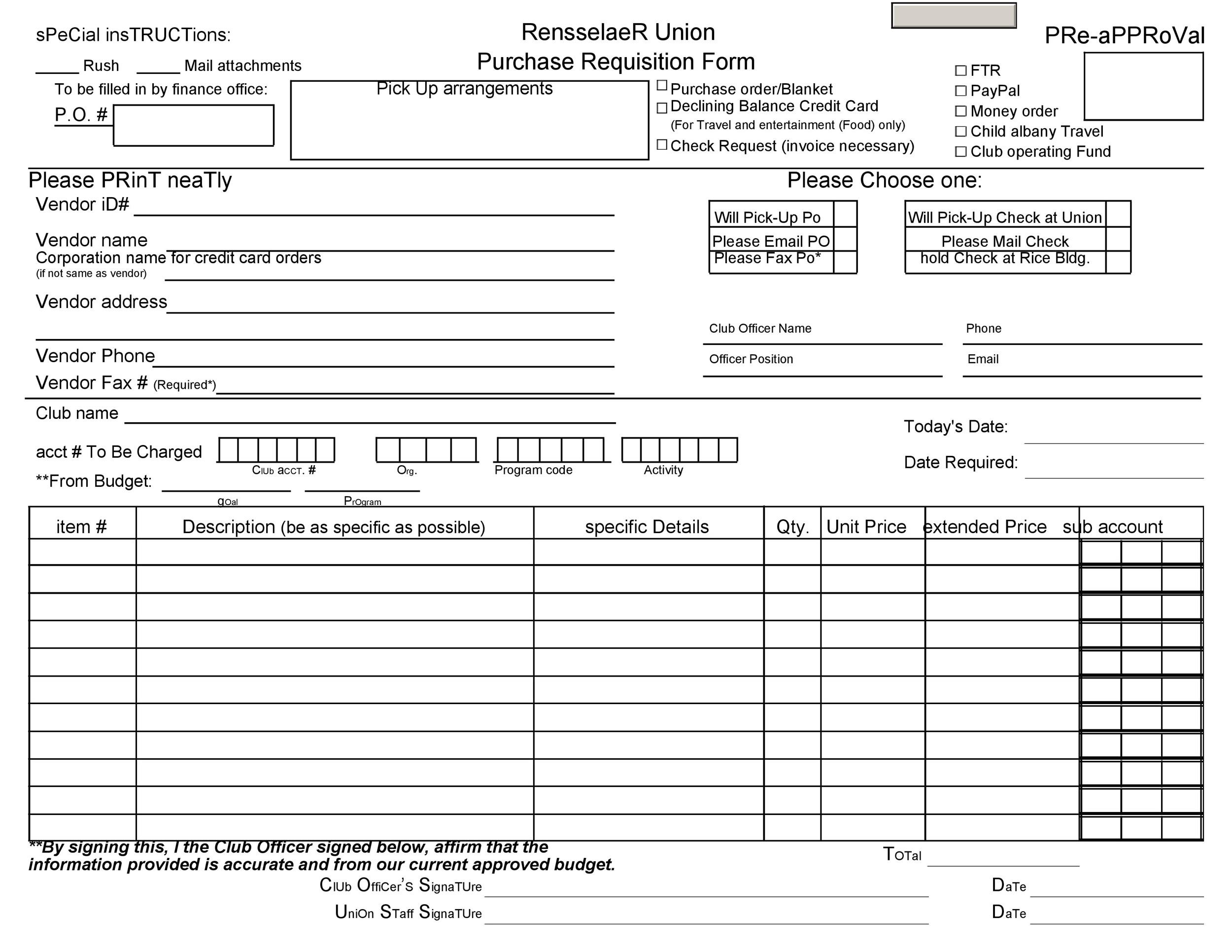 50 Professional Requisition Forms [Purchase / Materials / Lab]