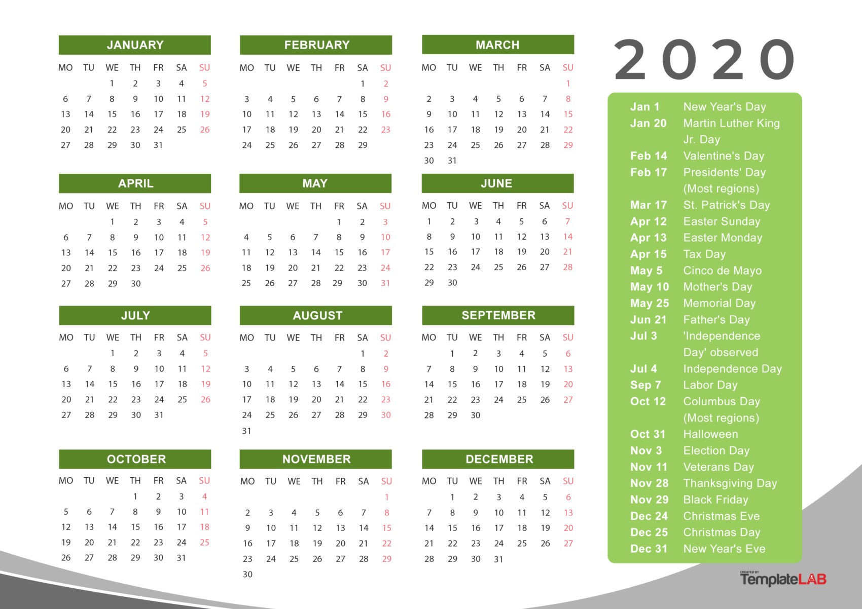 2020 Calendar Templates Download Printable.