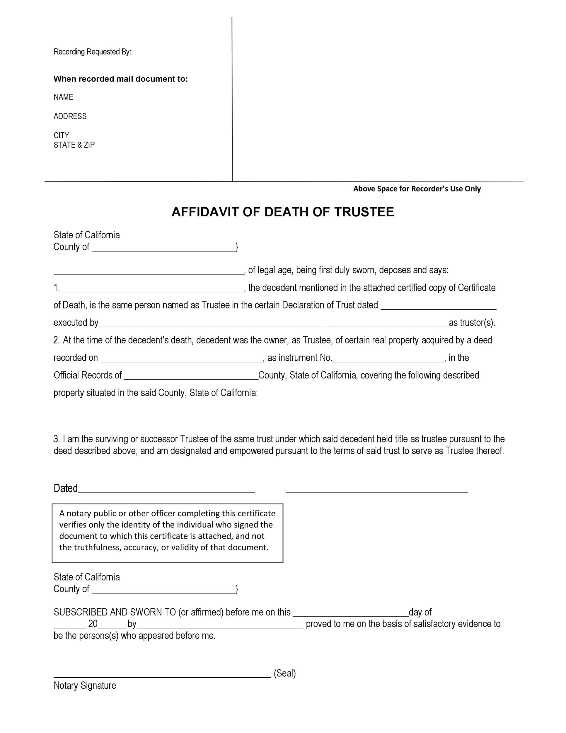 50 Editable Affidavit Of Death Forms (All States) ᐅ TemplateLab