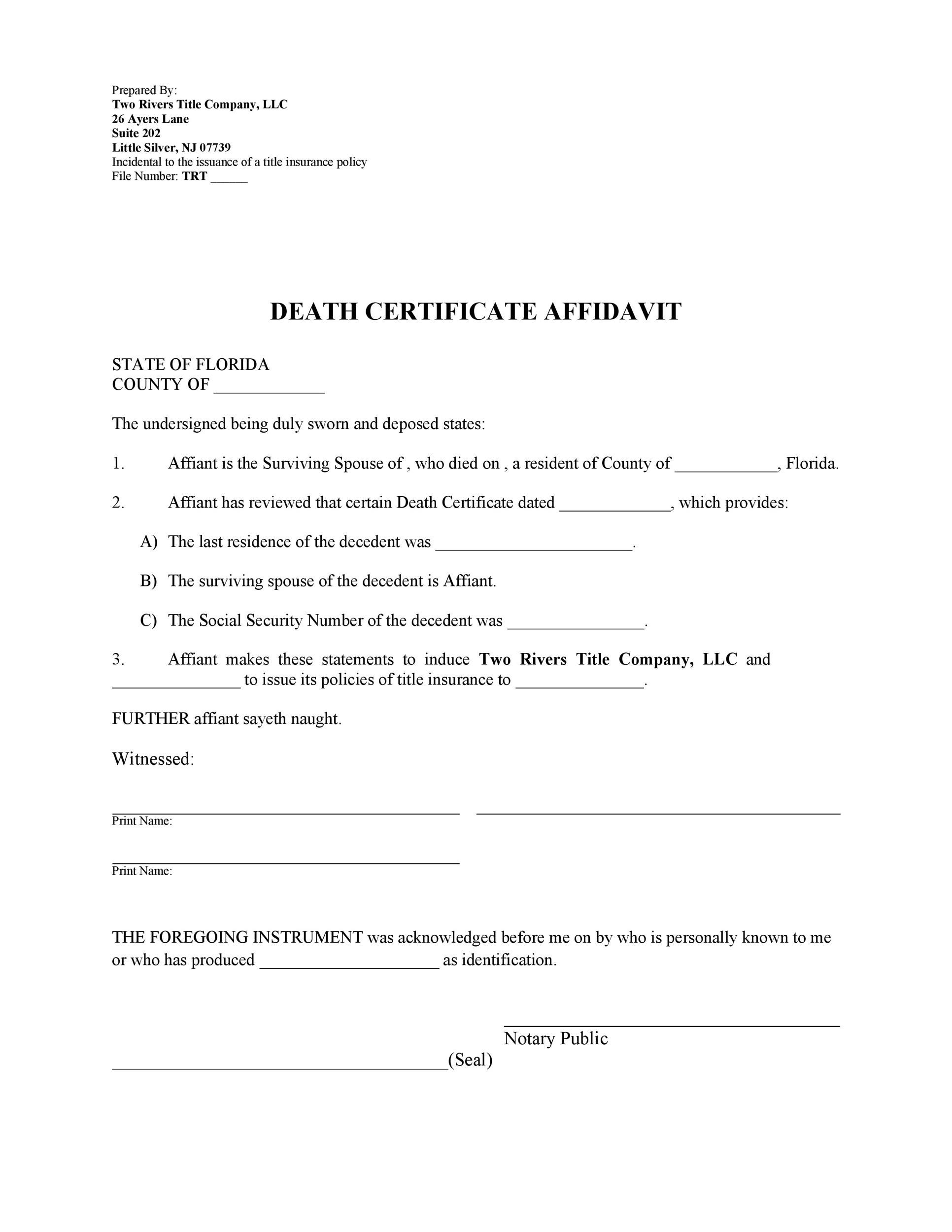 50 Editable Affidavit Of Death Forms (All States) ᐅ TemplateLab