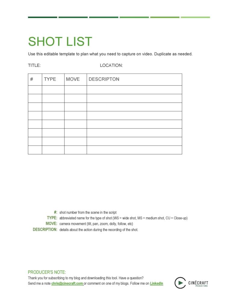 50 Handy Shot List Templates [Film & Photography] ᐅ TemplateLab