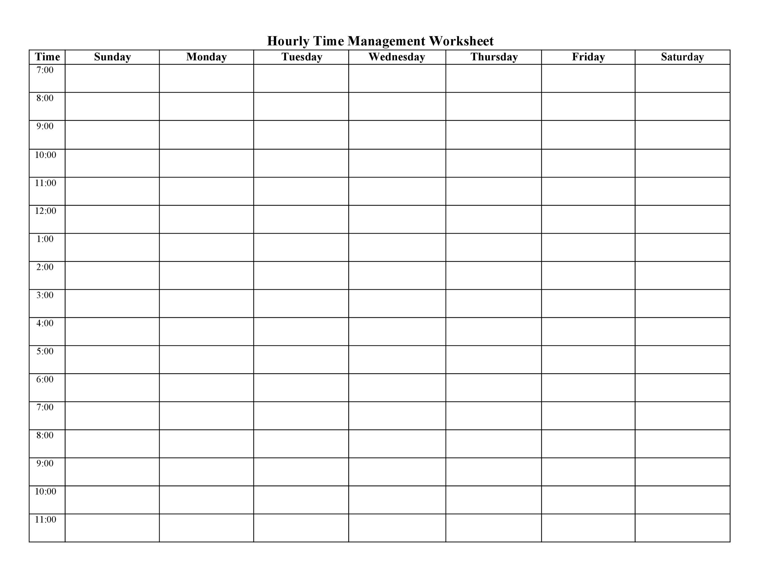 Free Hourly Calendar