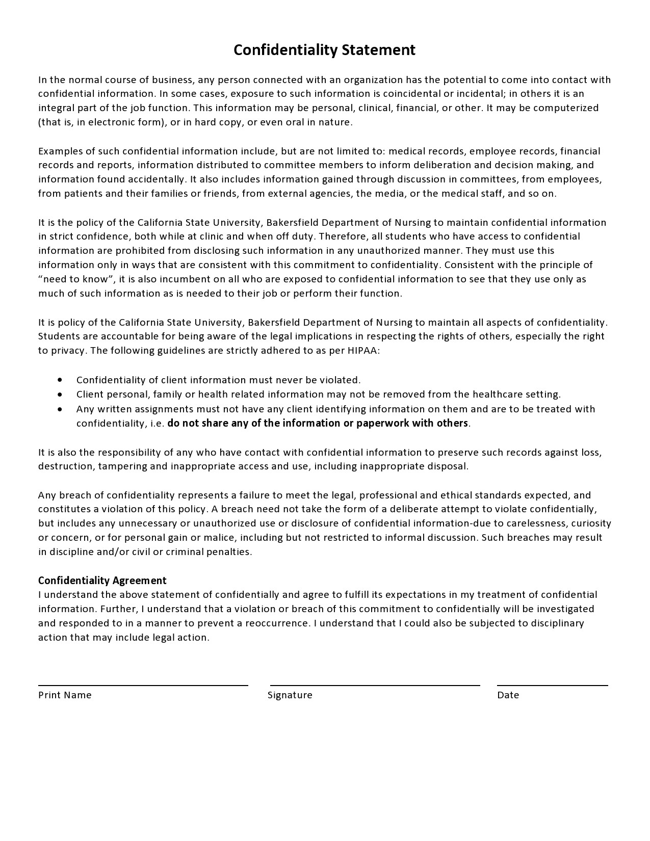 Group Confidentiality Agreement Template