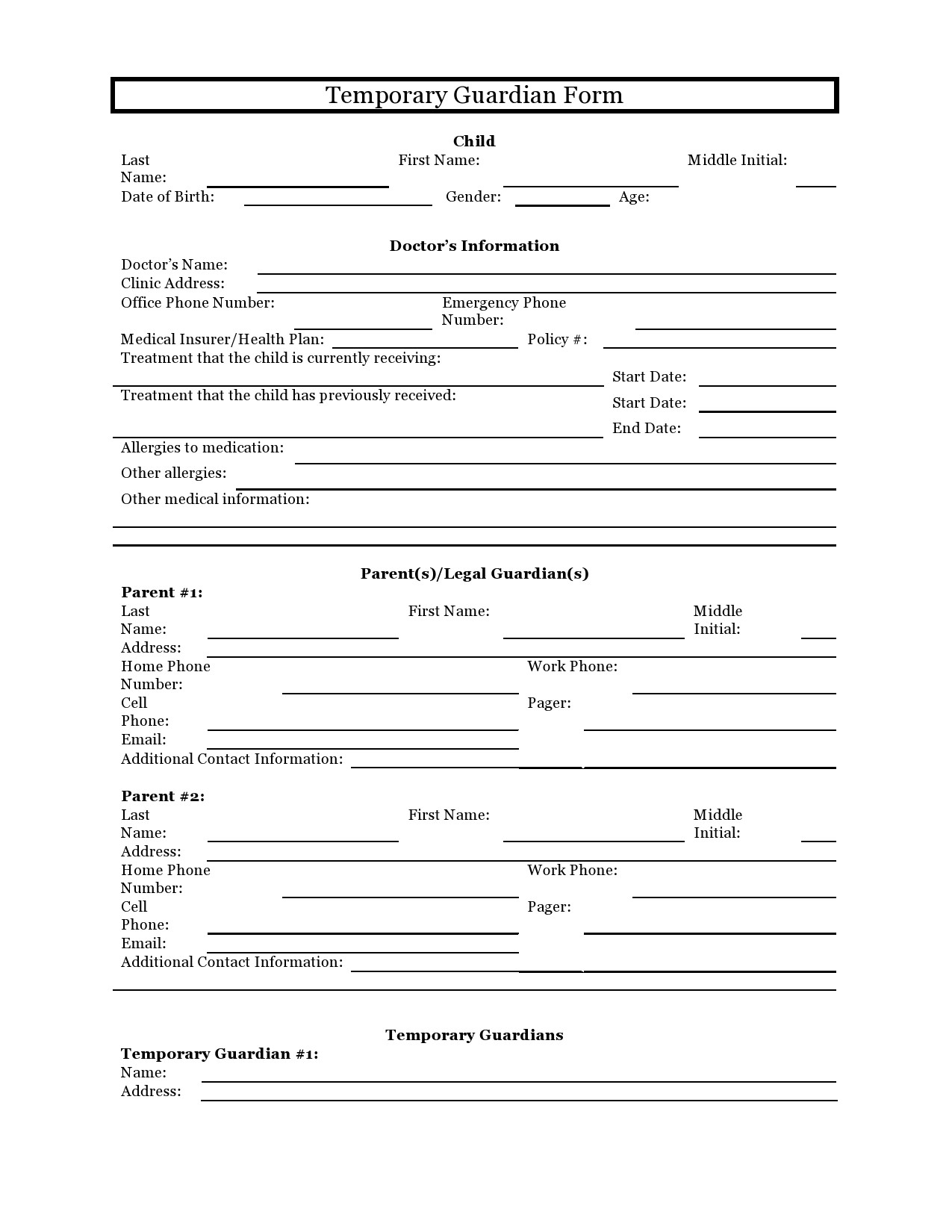 Free Temporary Guardianship Form