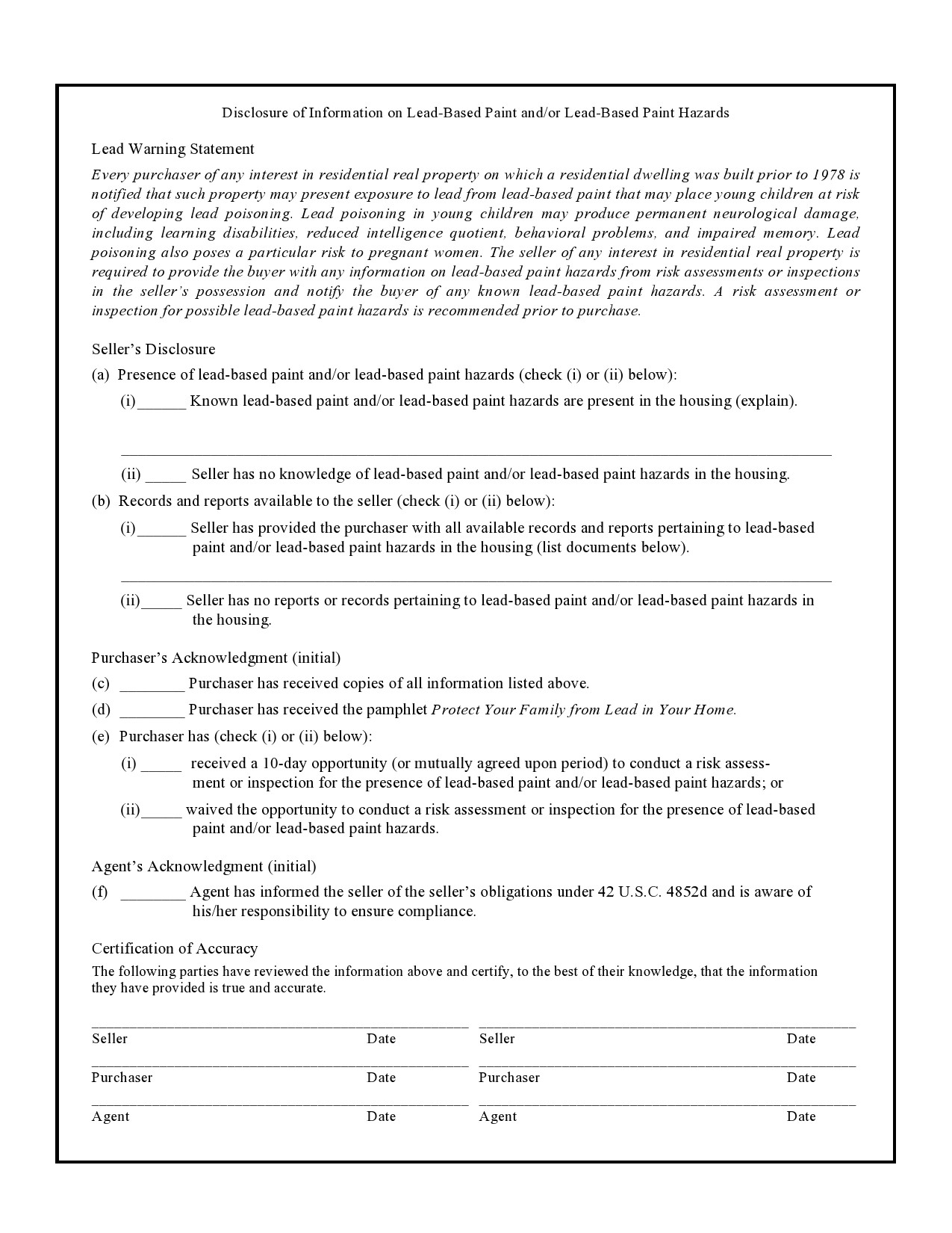 50 Lead Paint Disclosure Forms [All States] ᐅ TemplateLab