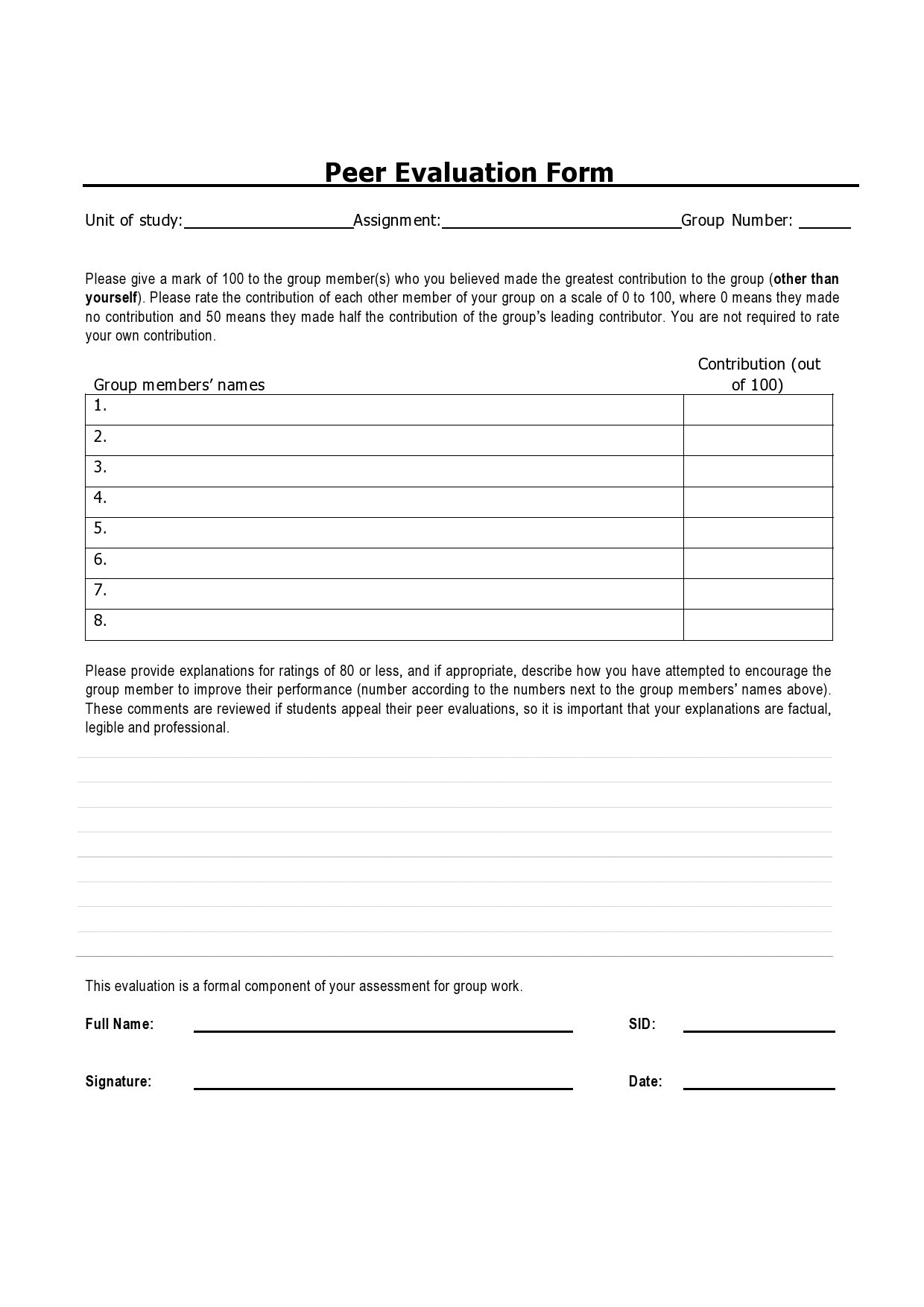 43 Great Peer Evaluation Forms [+Group Review] ᐅ TemplateLab