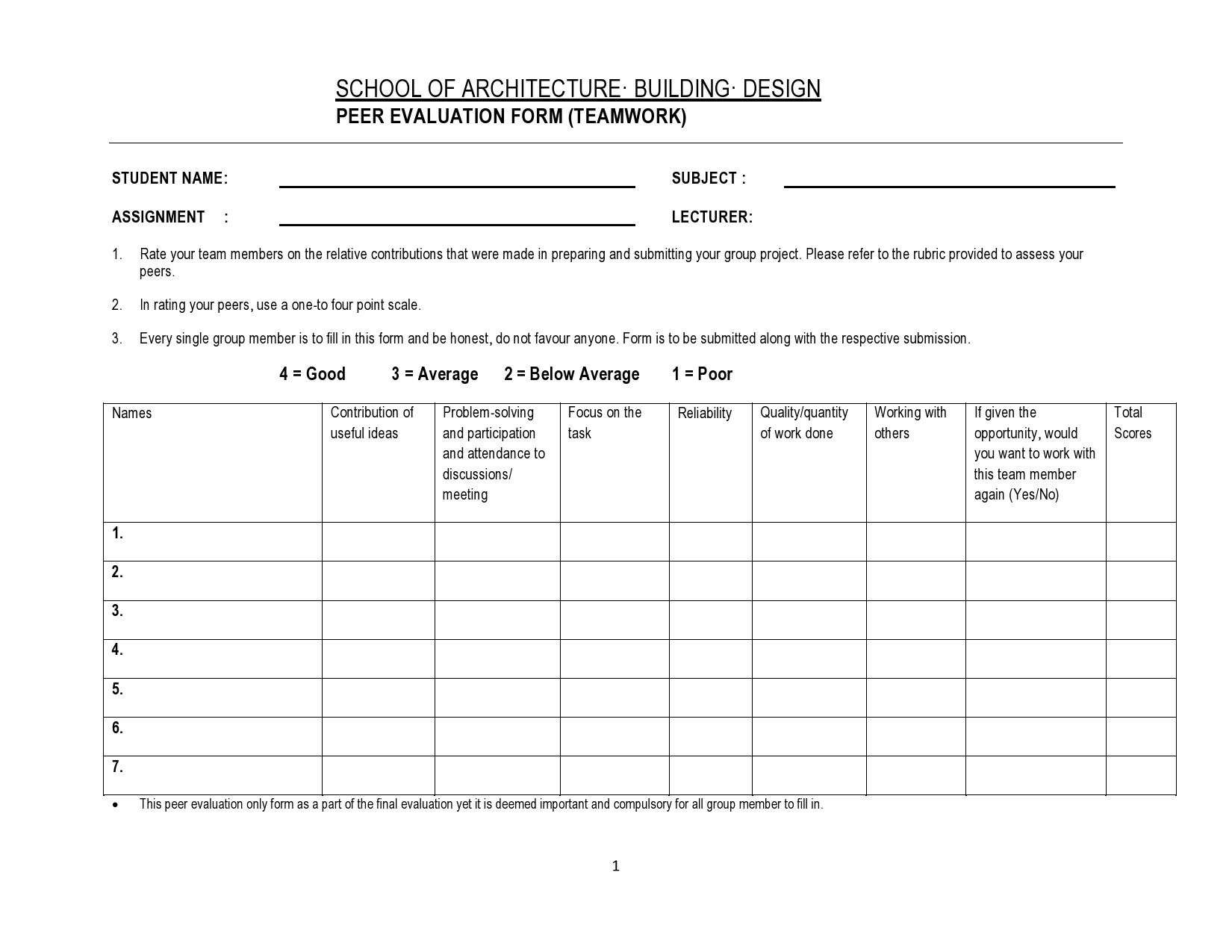 43 Great Peer Evaluation Forms [+Group Review] ᐅ TemplateLab