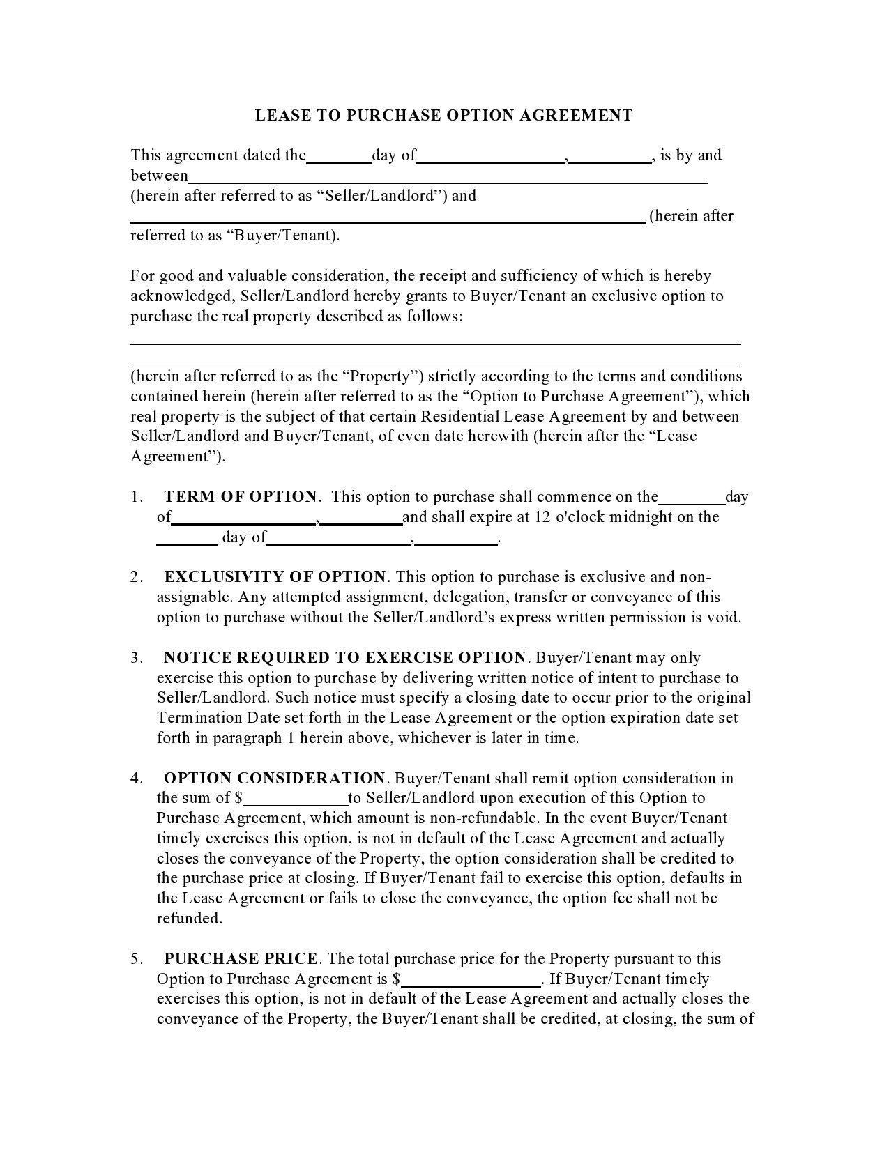 Real Estate Option Agreement Template