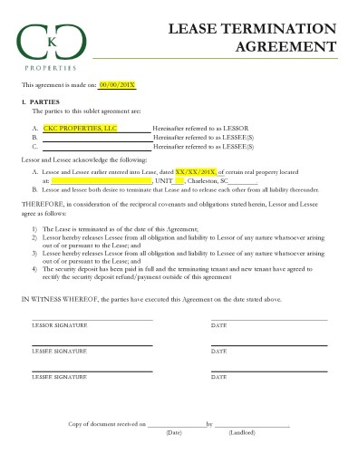 47 Early Lease Termination Letters & Agreements ᐅ TemplateLab