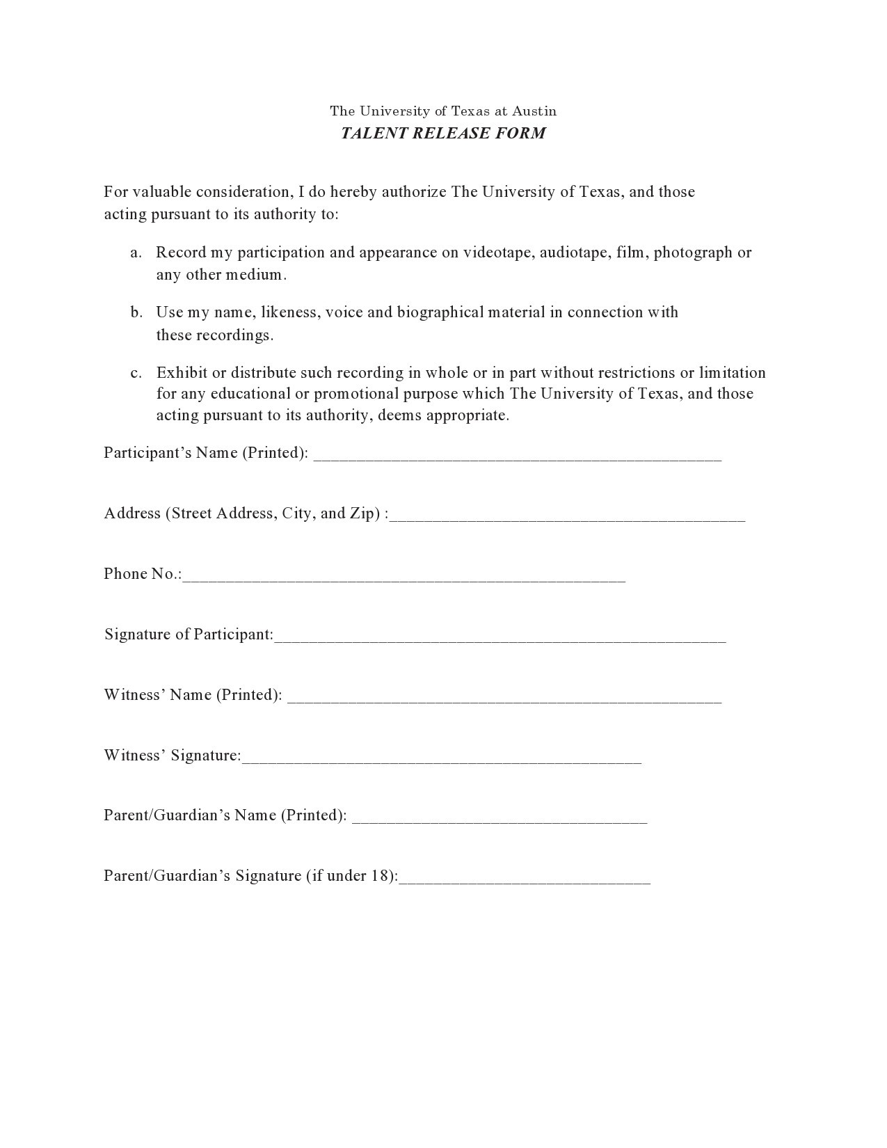 48 Talent Release Form Templates [Photo / Video] ᐅ TemplateLab