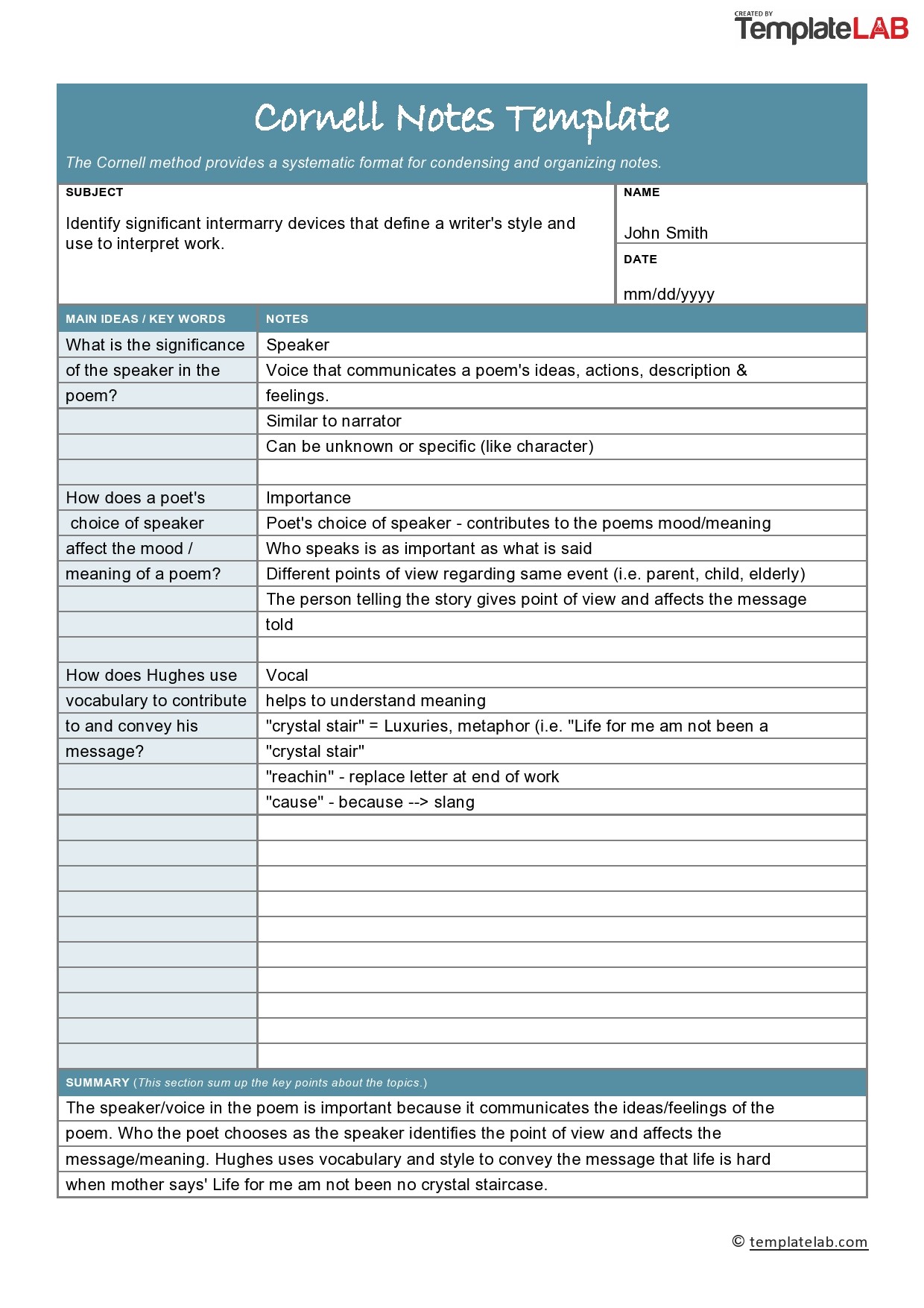 Blank Cornell Notes Printable