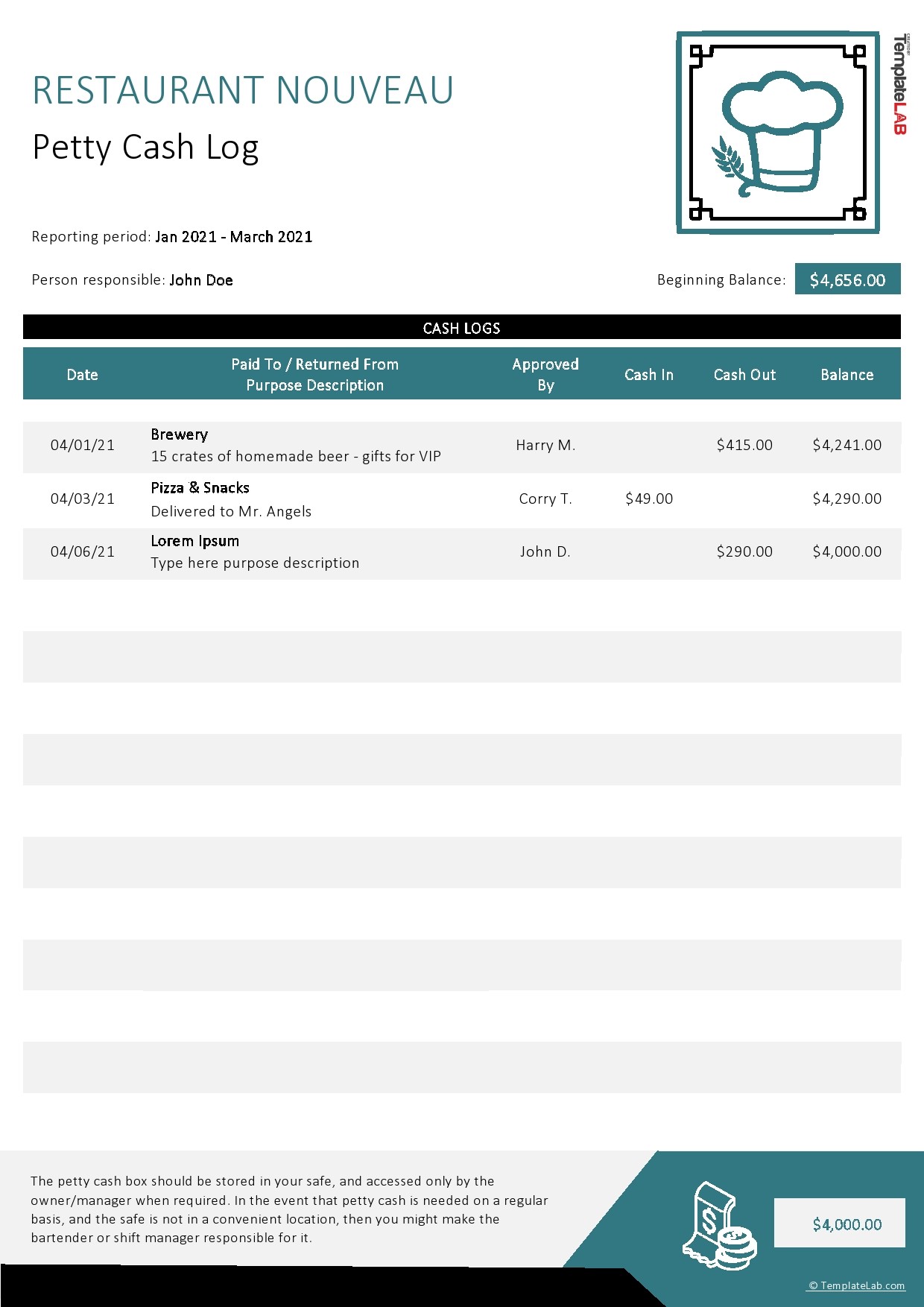 40 Petty Cash Log Templates & Forms [Excel, PDF, Word] ᐅ TemplateLab