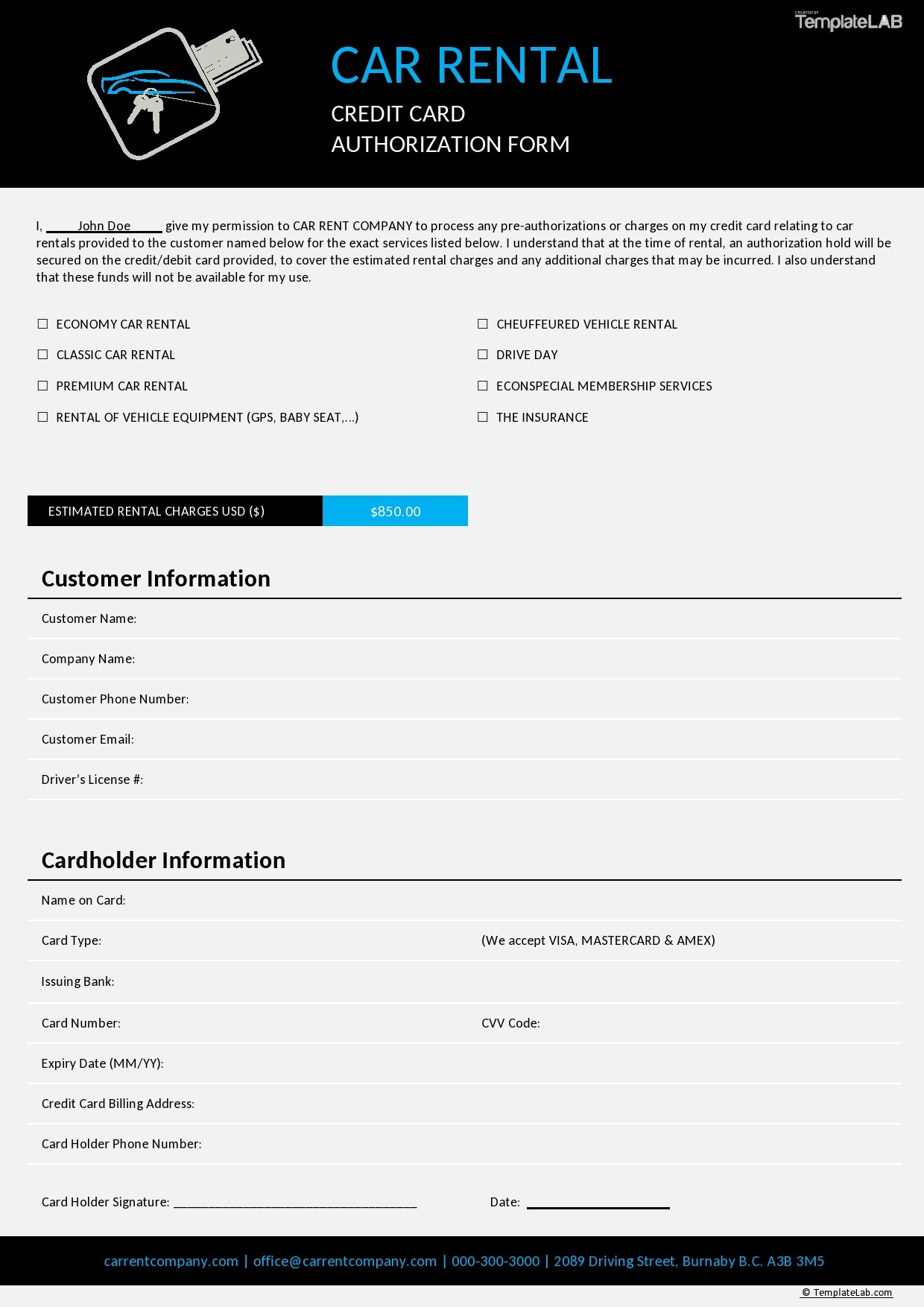 Order Form With Credit Card Template