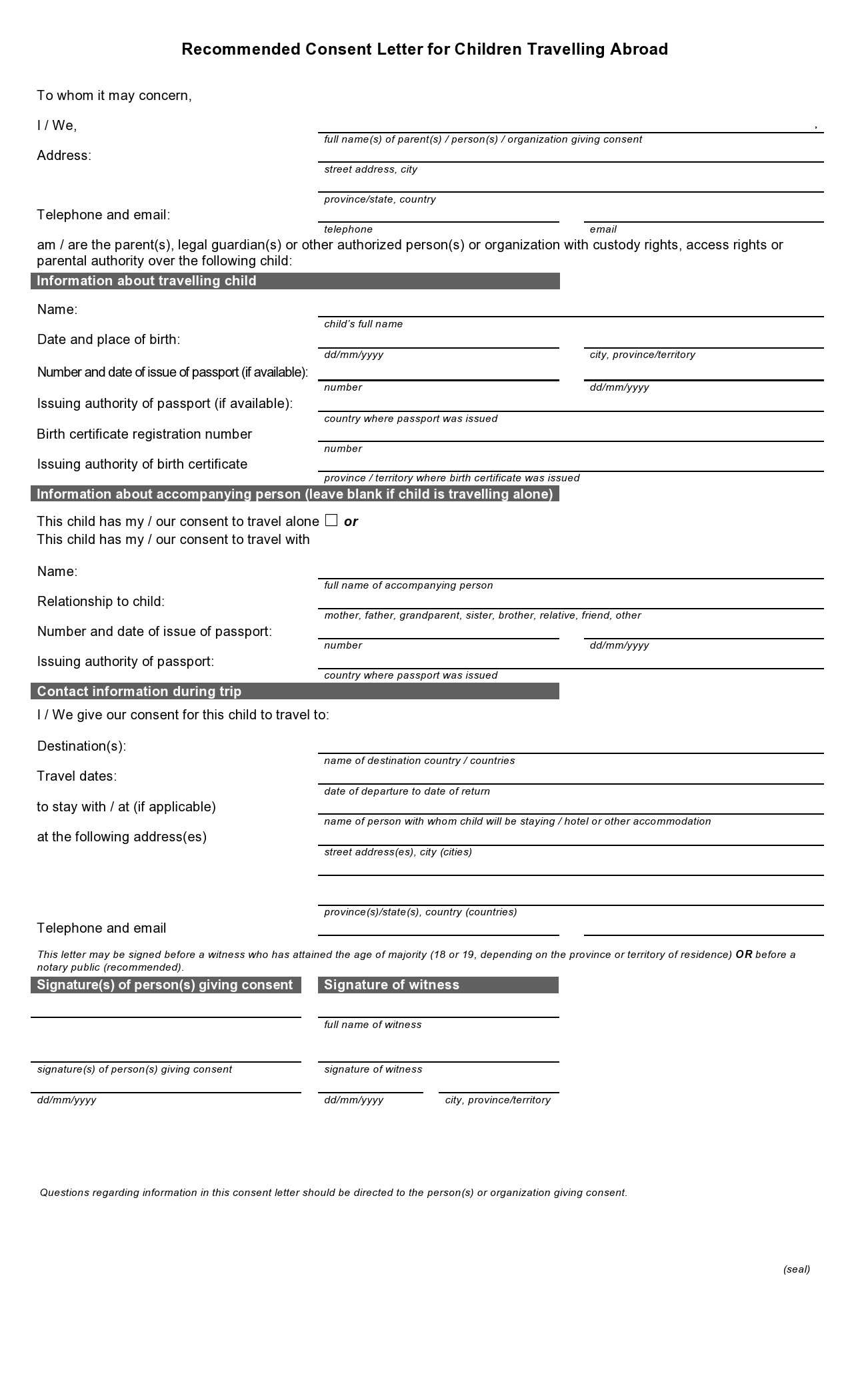 Medical Release Form Template For Children