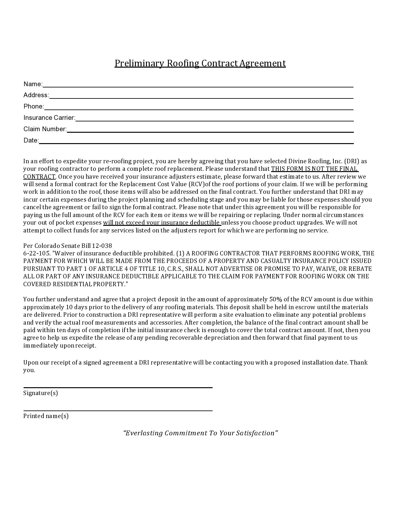 Roofing Contracts Templates