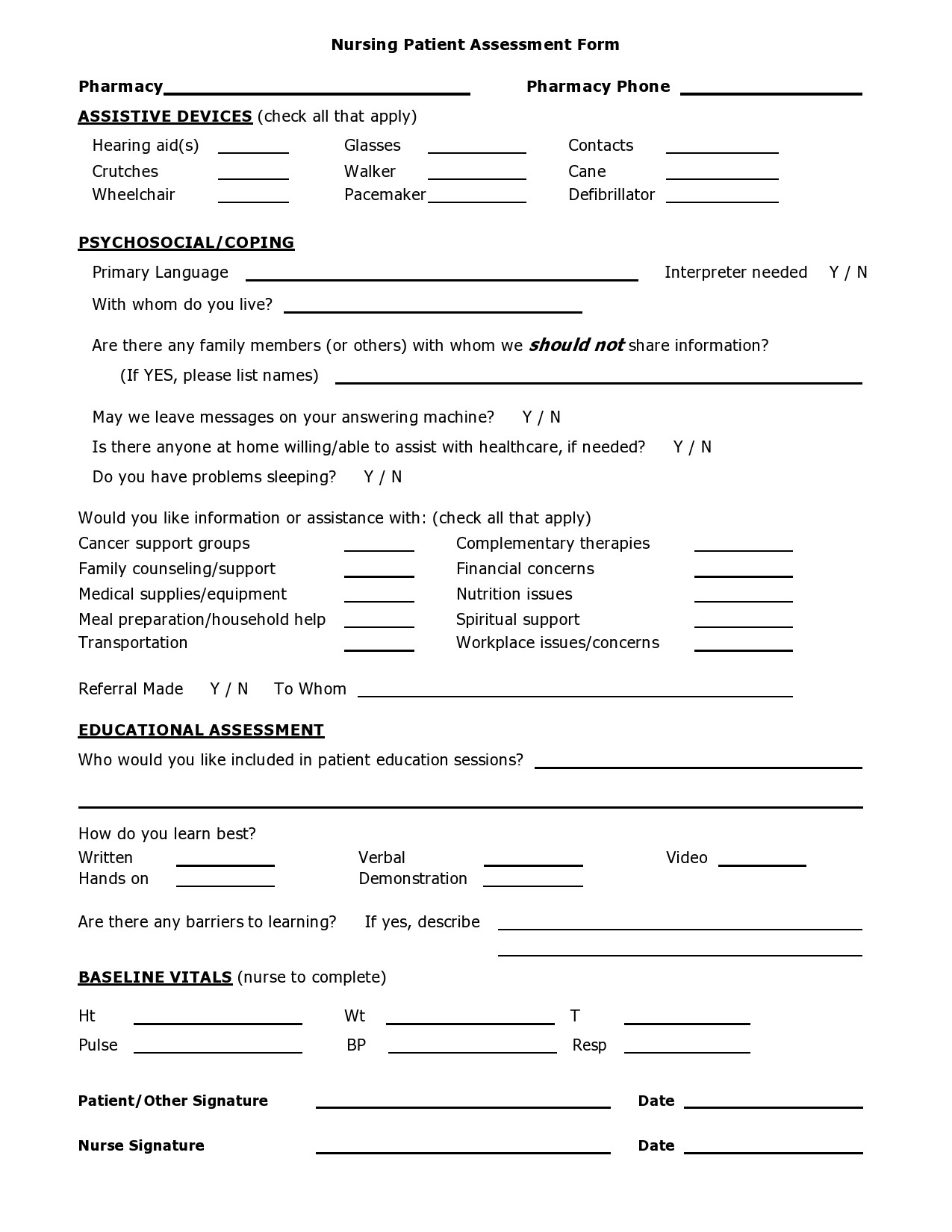 Nursing Head To Toe Assessment Form