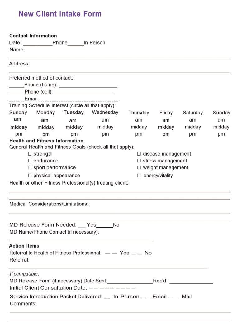 56 Printable Client Intake Forms (FREE Templates) ᐅ TemplateLab