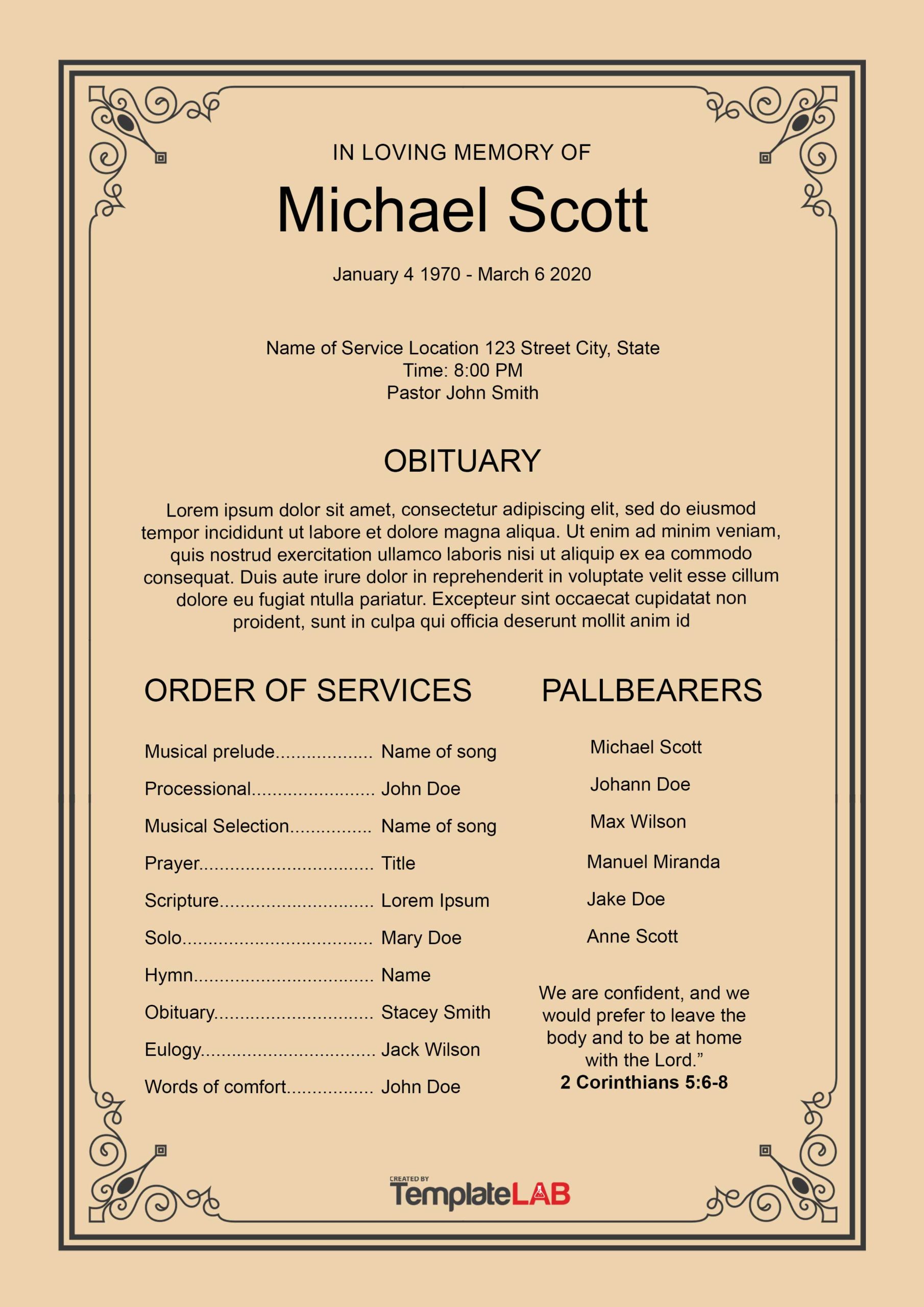 Order Of Service Template For Funeral