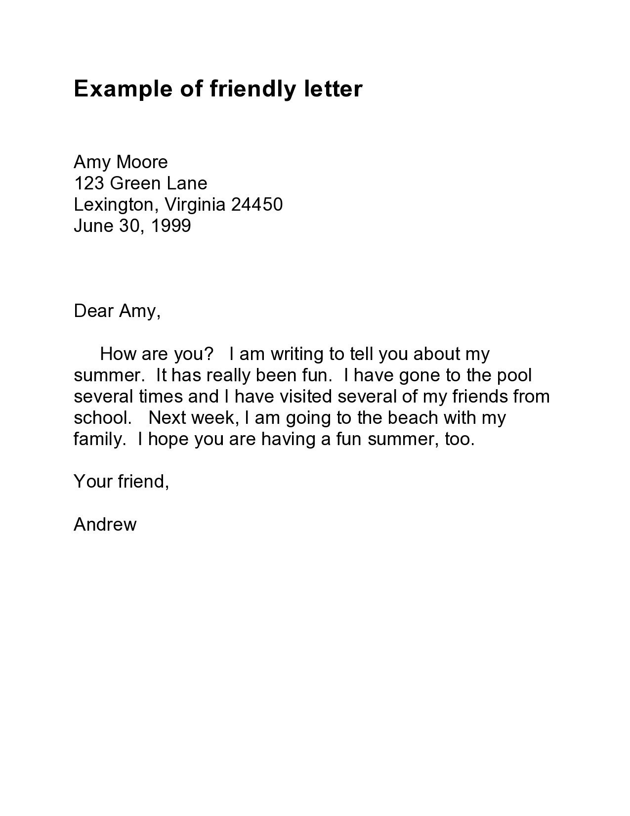 Personal Letter Example To A Friend