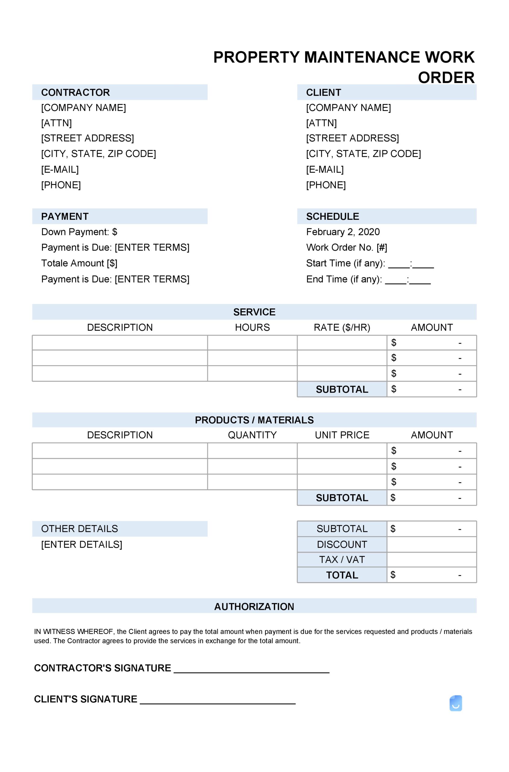 Photography Order Form Template