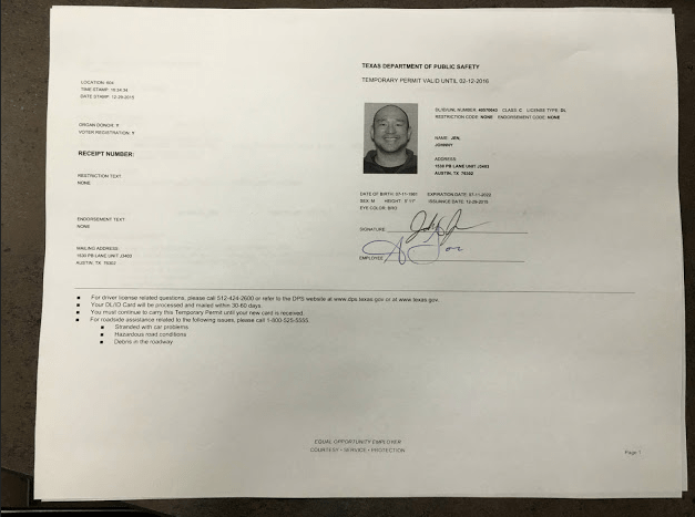 Texas Temp Driver’s Permit, Template, Printable, Temporary – Texas Id