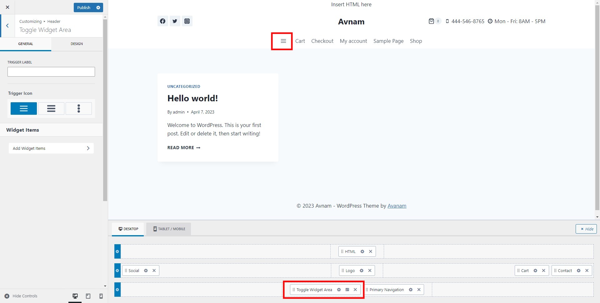 Toggle Widget Area WordPress Documentation TemplateMela