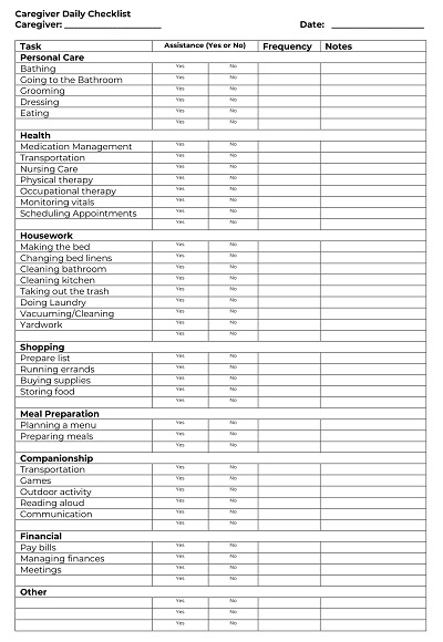 26+ Free Printable Caregiver Daily Checklist Templates (PDF) » Template