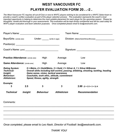 44+ Free Printable Player Evaluation Form Templates (PDF, MS Excel