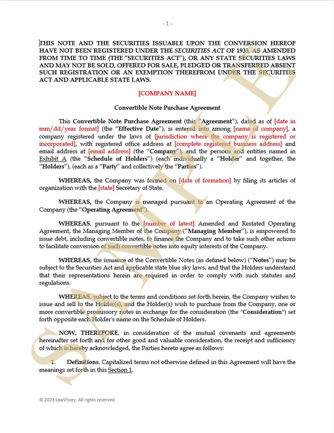 Convertible Note Purchase Agreement Lawvisory Legal Templates