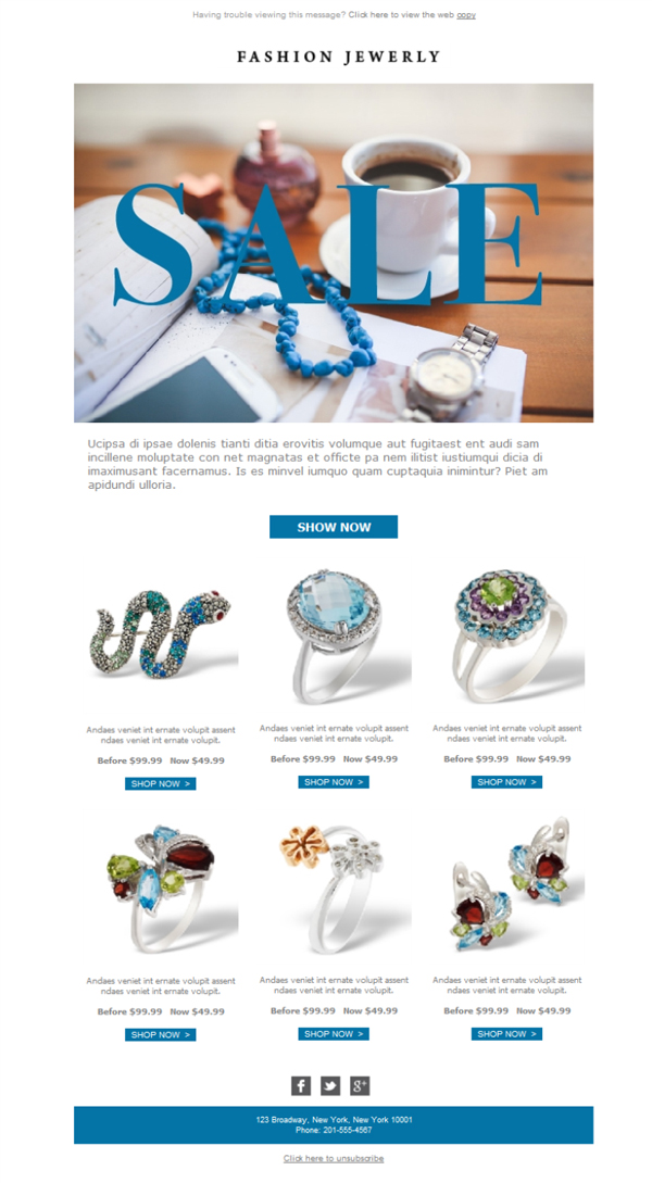 Jewelry Fashion Email template free for download