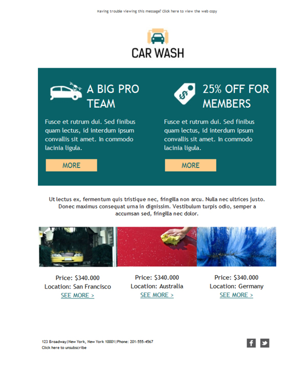 Car Wash Promo Email template free for download