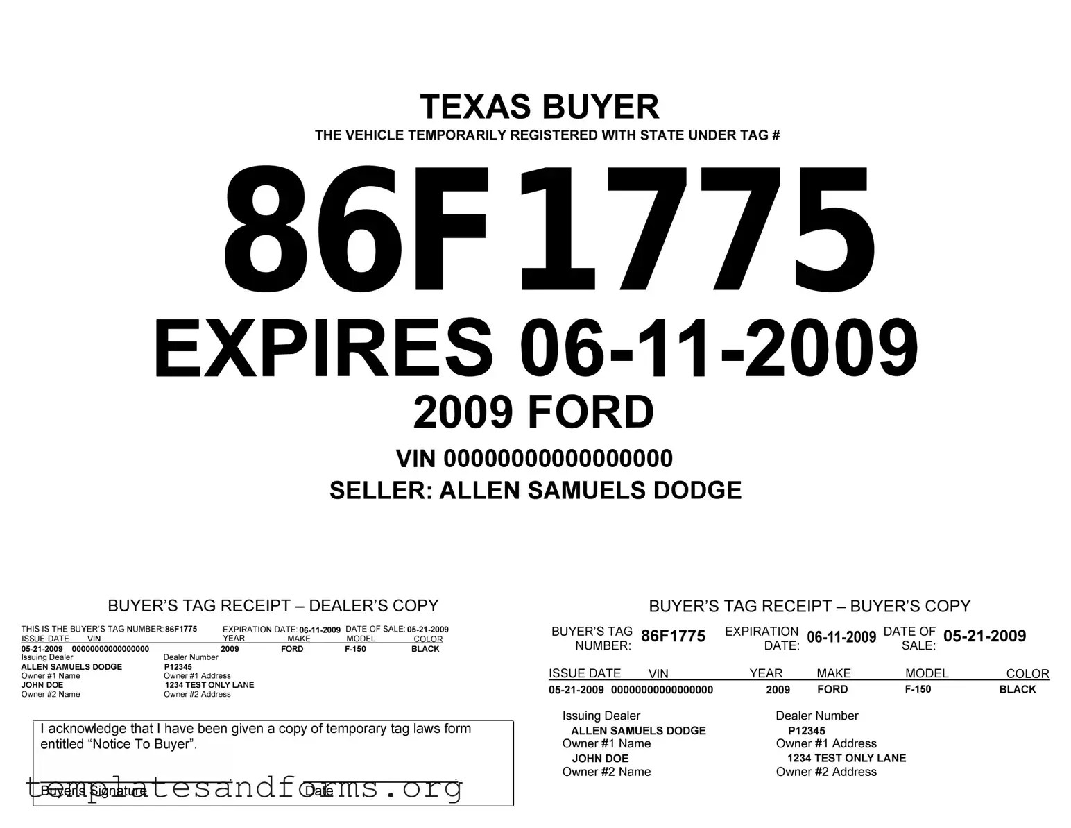 Blank Texas Temporary Tag Form ️ Templates and Forms