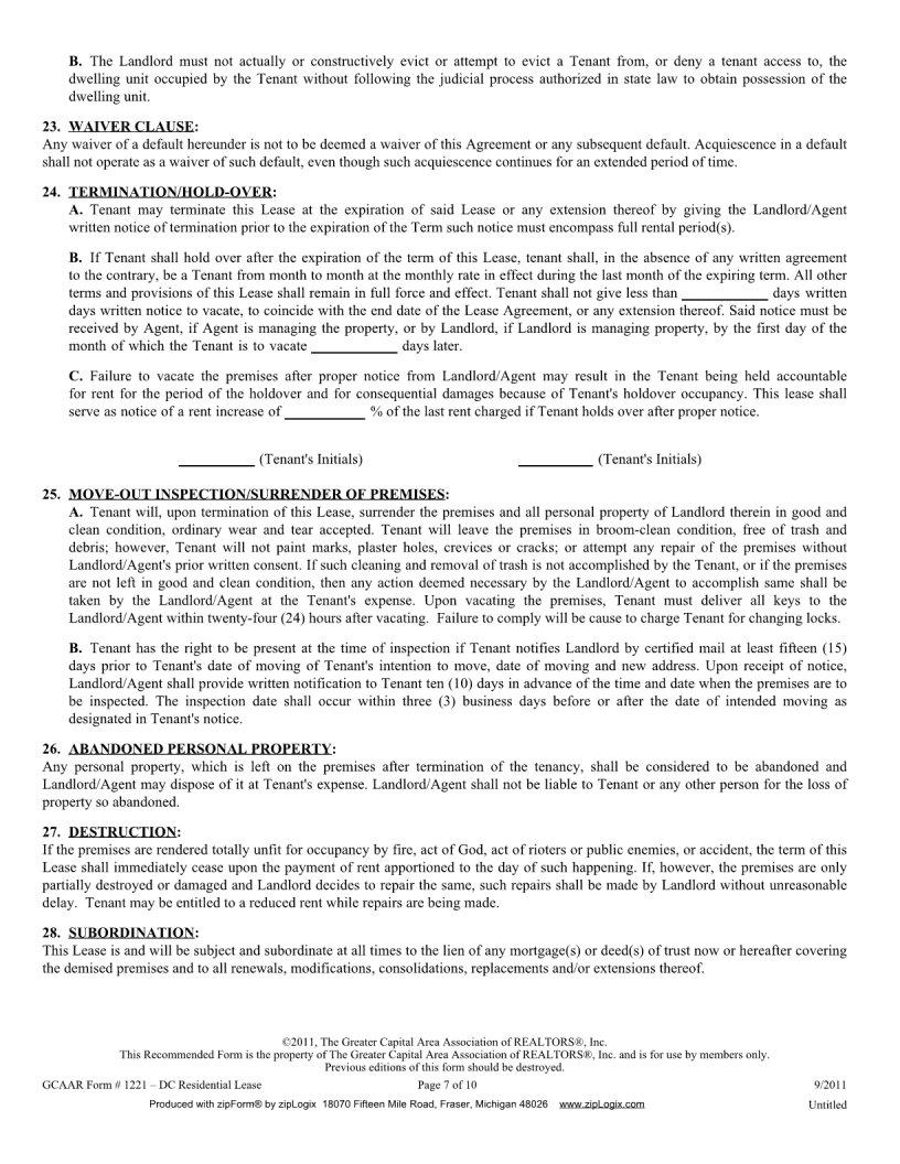 Blank Washington Dc Residential Lease Agreement Fill Out and Print PDFs
