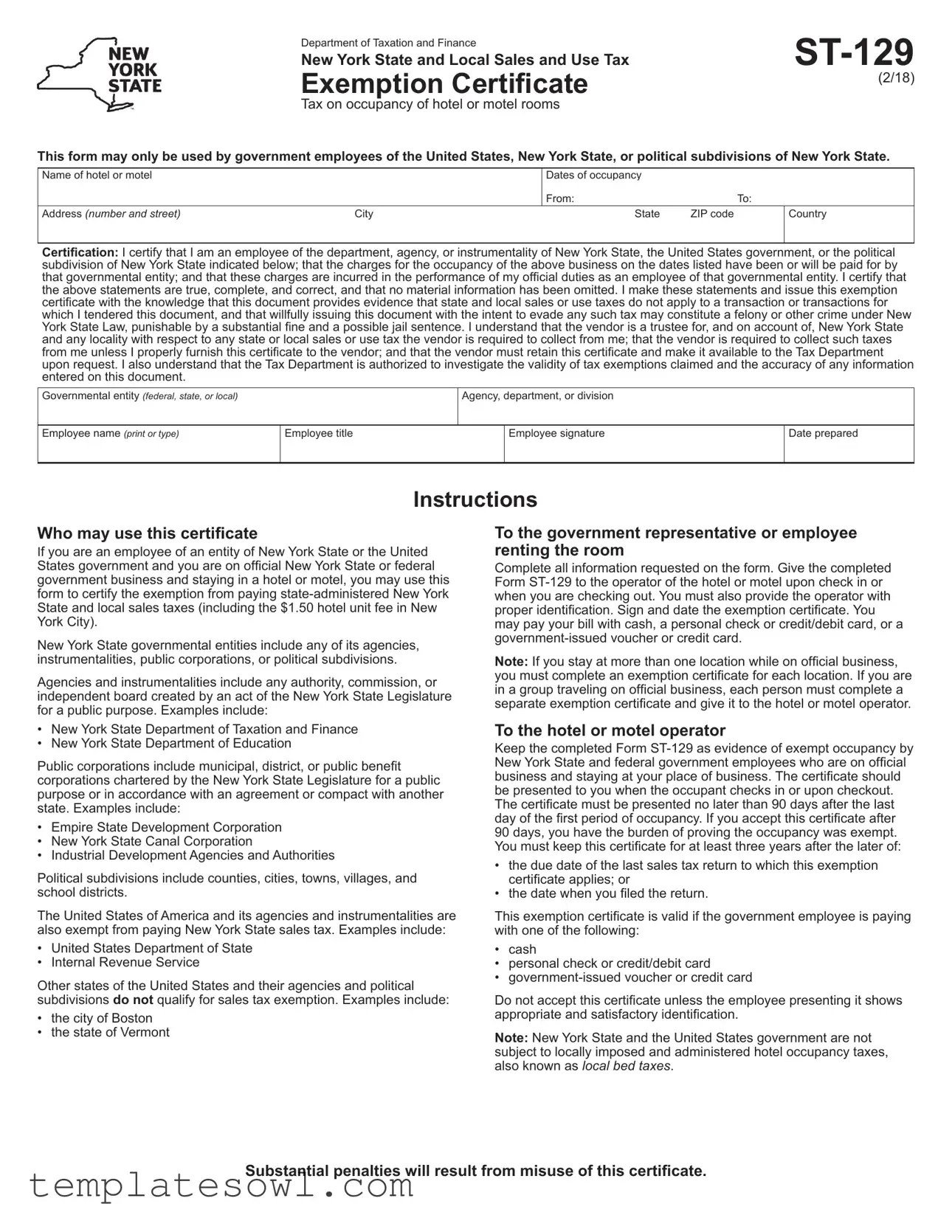Download New York Hotel Tax Exempt Form • TemplatesOwl