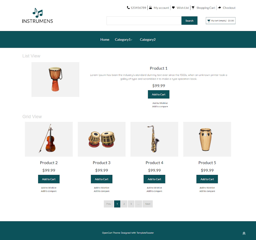 Instrumens Online Music Instrument Store OpenCart Theme TemplateToaster