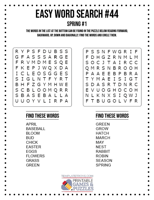 Easy Word Search Printable Puzzles