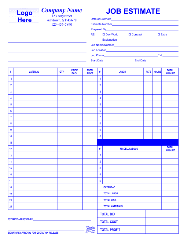 Job Estimate Template