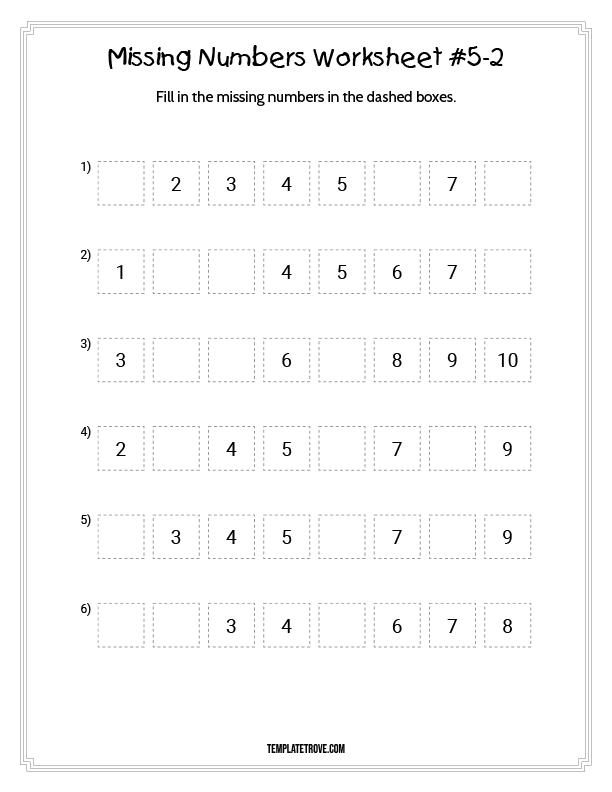Missing Numbers Worksheet 5 For Preschoolers