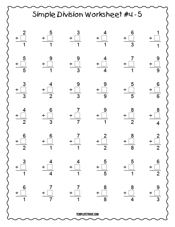 Printable Simple Division Worksheet 4 For 3rd Graders